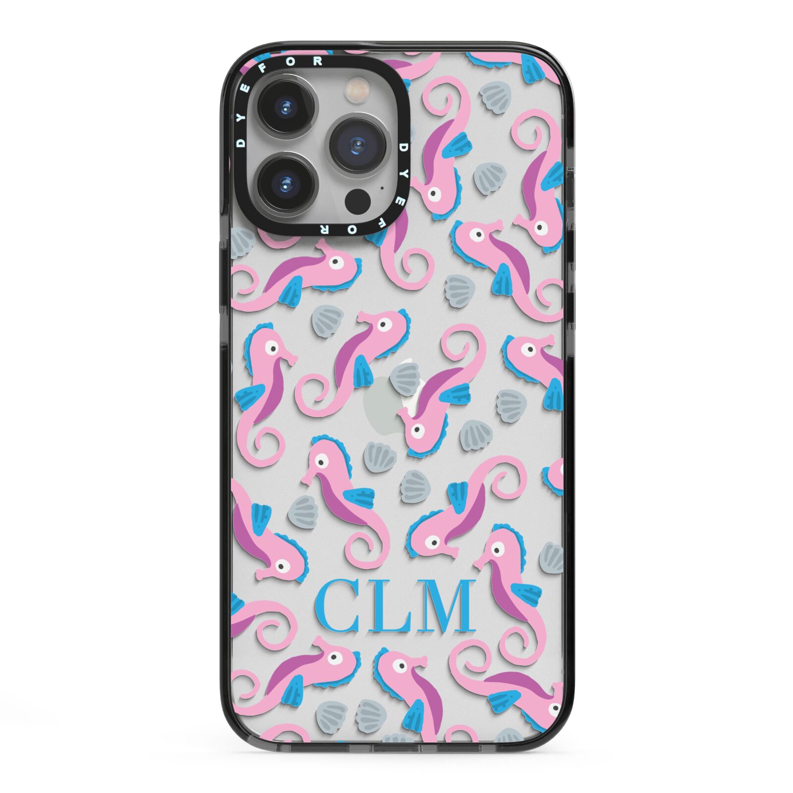 Personalised Sea Horse Initials iPhone 13 Pro Max Black Impact Case on Silver phone