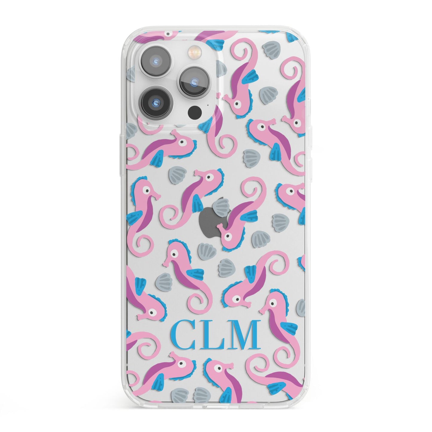 Personalised Sea Horse Initials iPhone 13 Pro Max Clear Bumper Case
