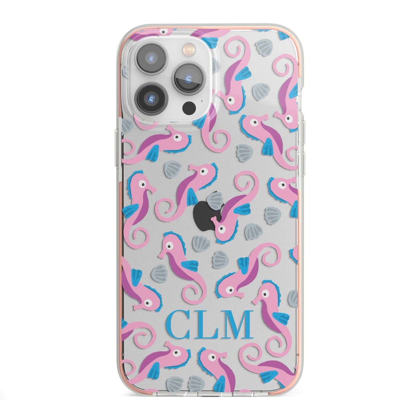 Personalised Sea Horse Initials iPhone 13 Pro Max TPU Impact Case with Pink Edges