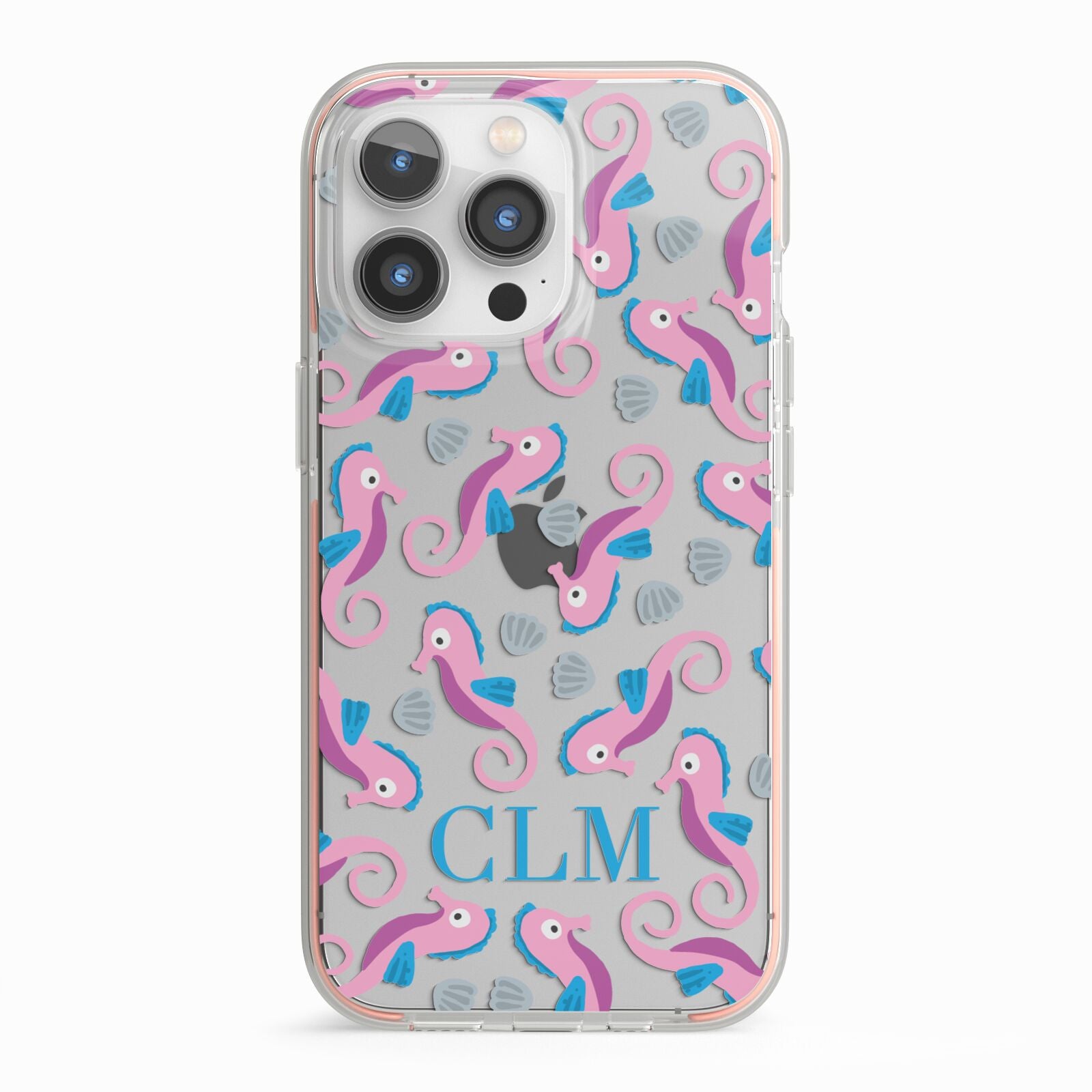 Personalised Sea Horse Initials iPhone 13 Pro TPU Impact Case with Pink Edges