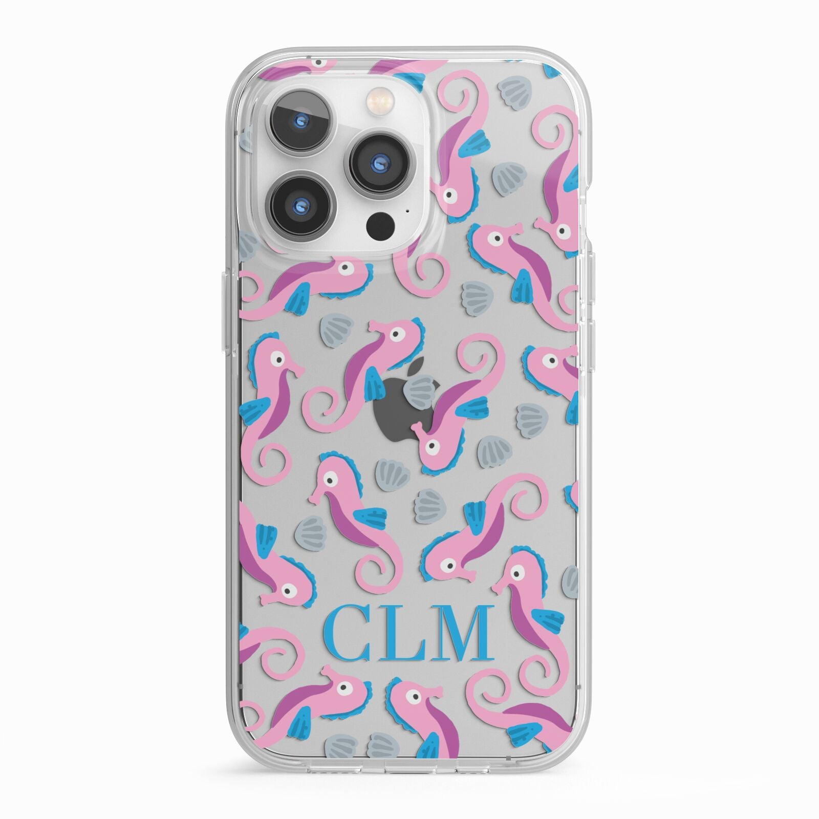 Personalised Sea Horse Initials iPhone 13 Pro TPU Impact Case with White Edges