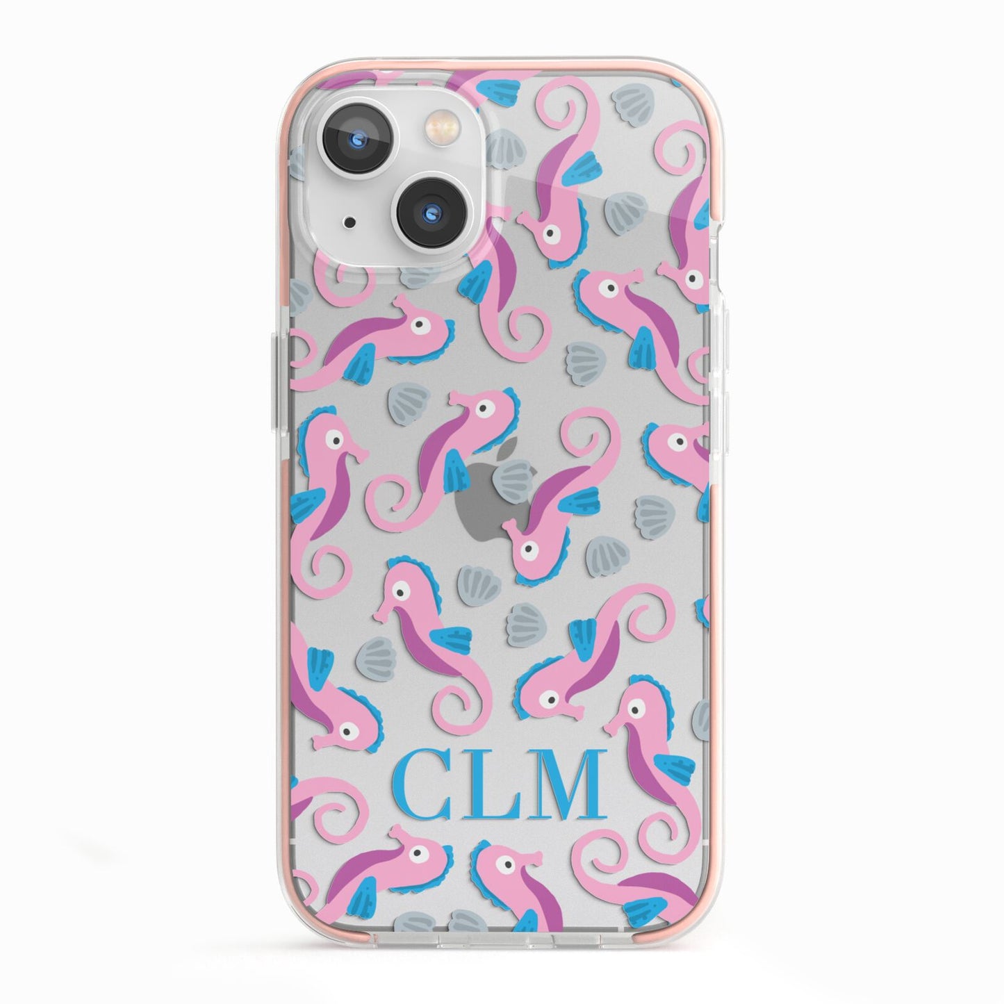 Personalised Sea Horse Initials iPhone 13 TPU Impact Case with Pink Edges