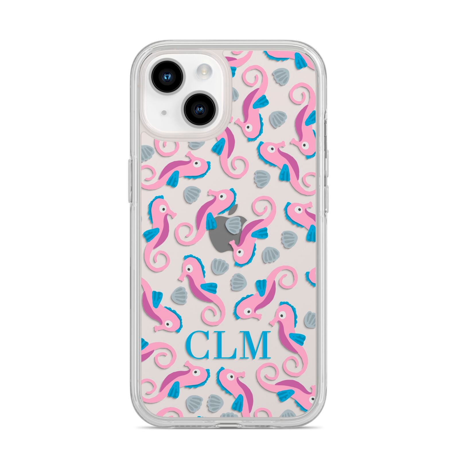 Personalised Sea Horse Initials iPhone 14 Clear Tough Case Starlight