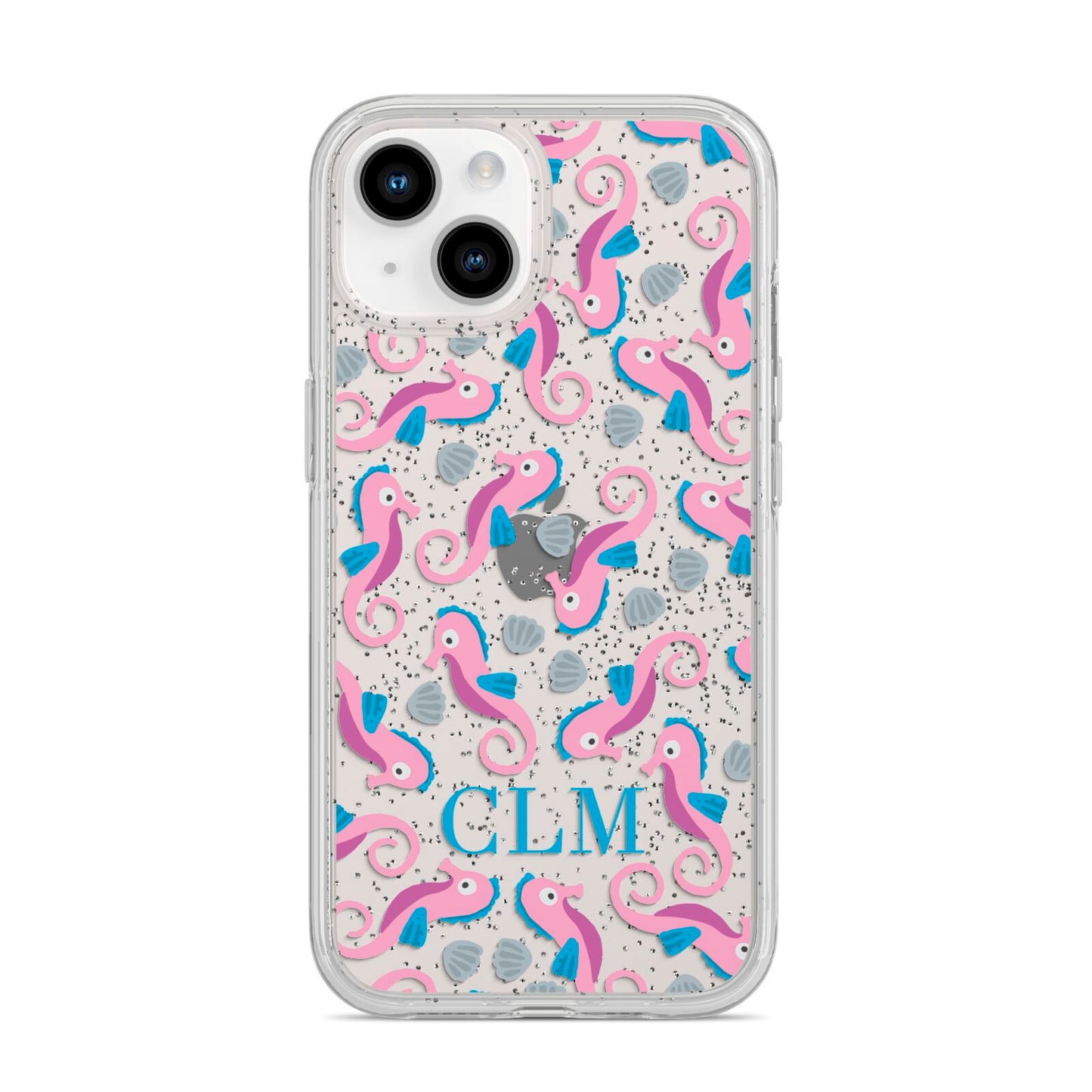 Personalised Sea Horse Initials iPhone 14 Glitter Tough Case Starlight