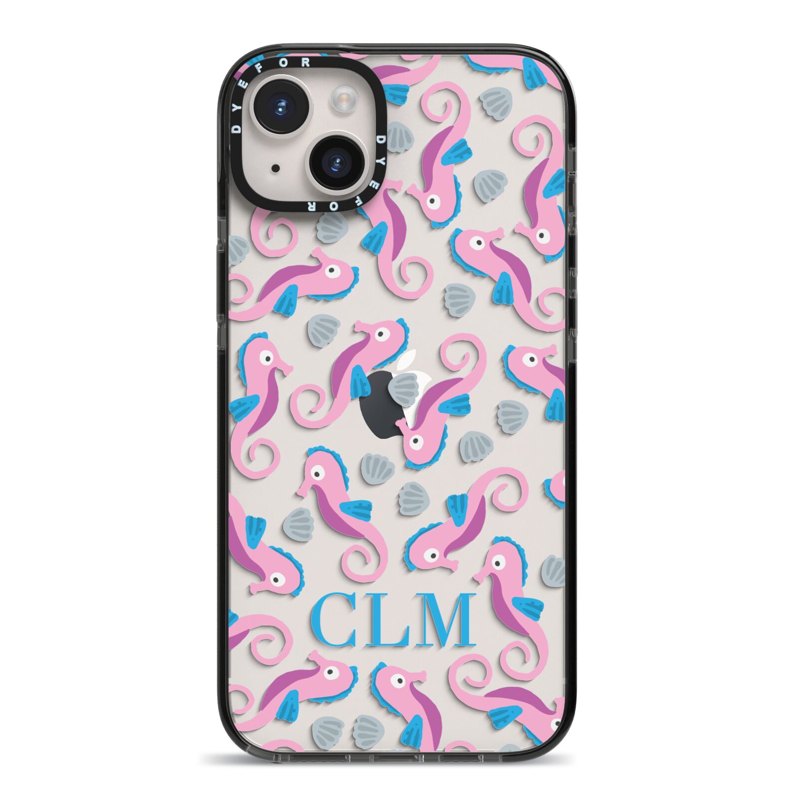 Personalised Sea Horse Initials iPhone 14 Plus Black Impact Case on Silver phone