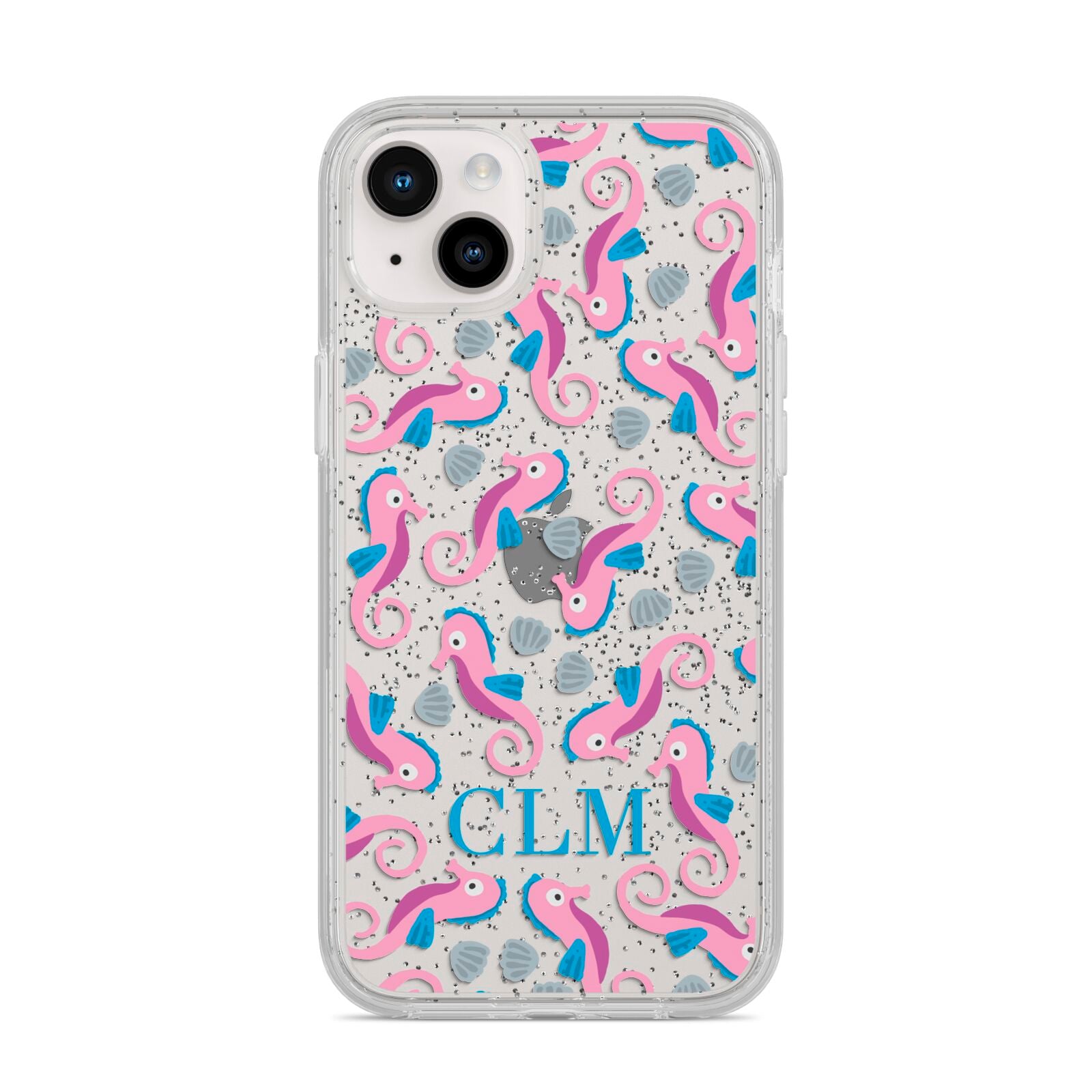 Personalised Sea Horse Initials iPhone 14 Plus Glitter Tough Case Starlight
