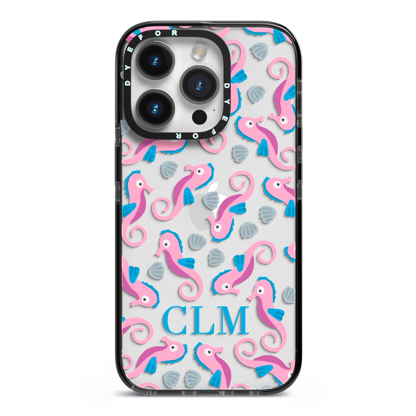 Personalised Sea Horse Initials iPhone 14 Pro Black Impact Case on Silver phone
