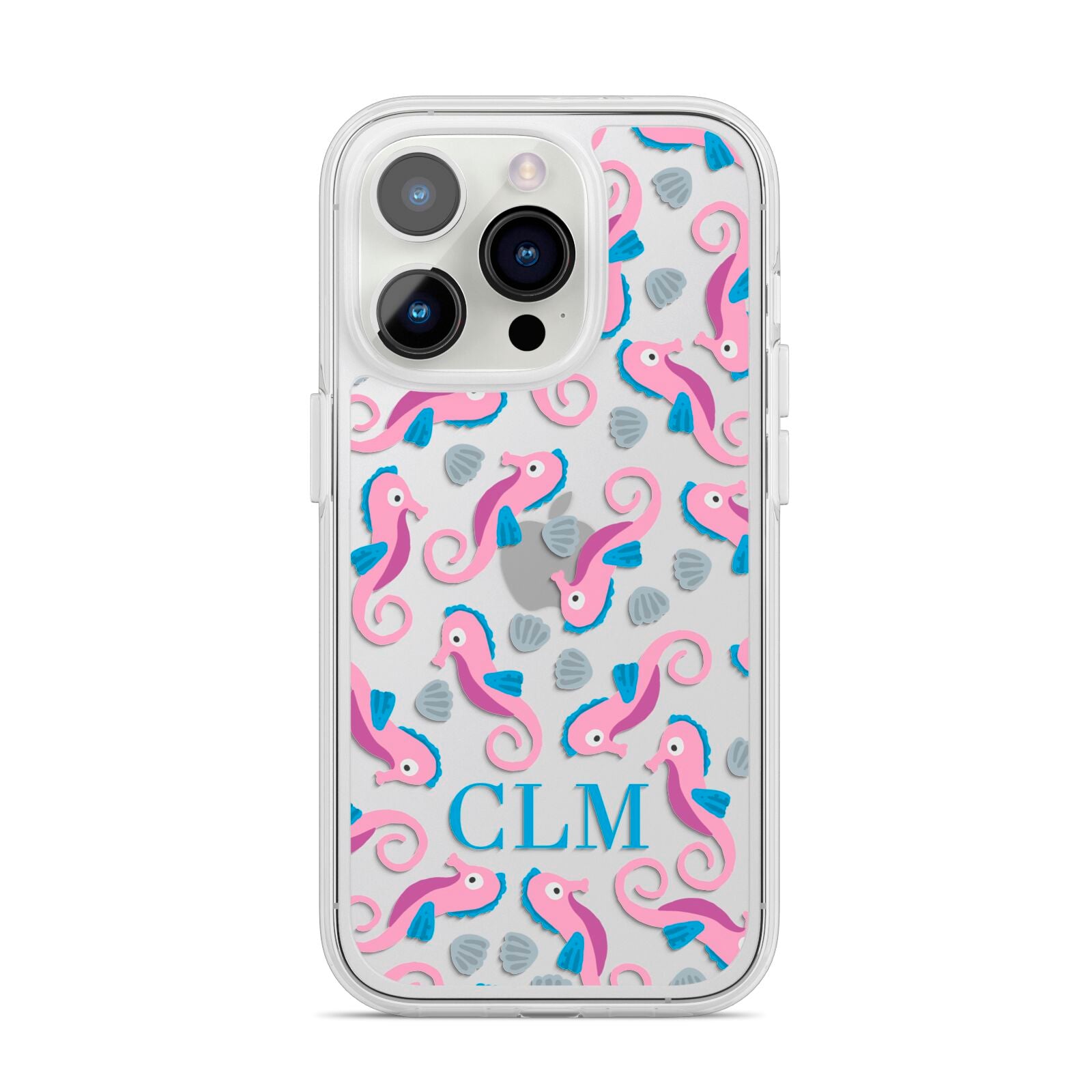 Personalised Sea Horse Initials iPhone 14 Pro Clear Tough Case Silver