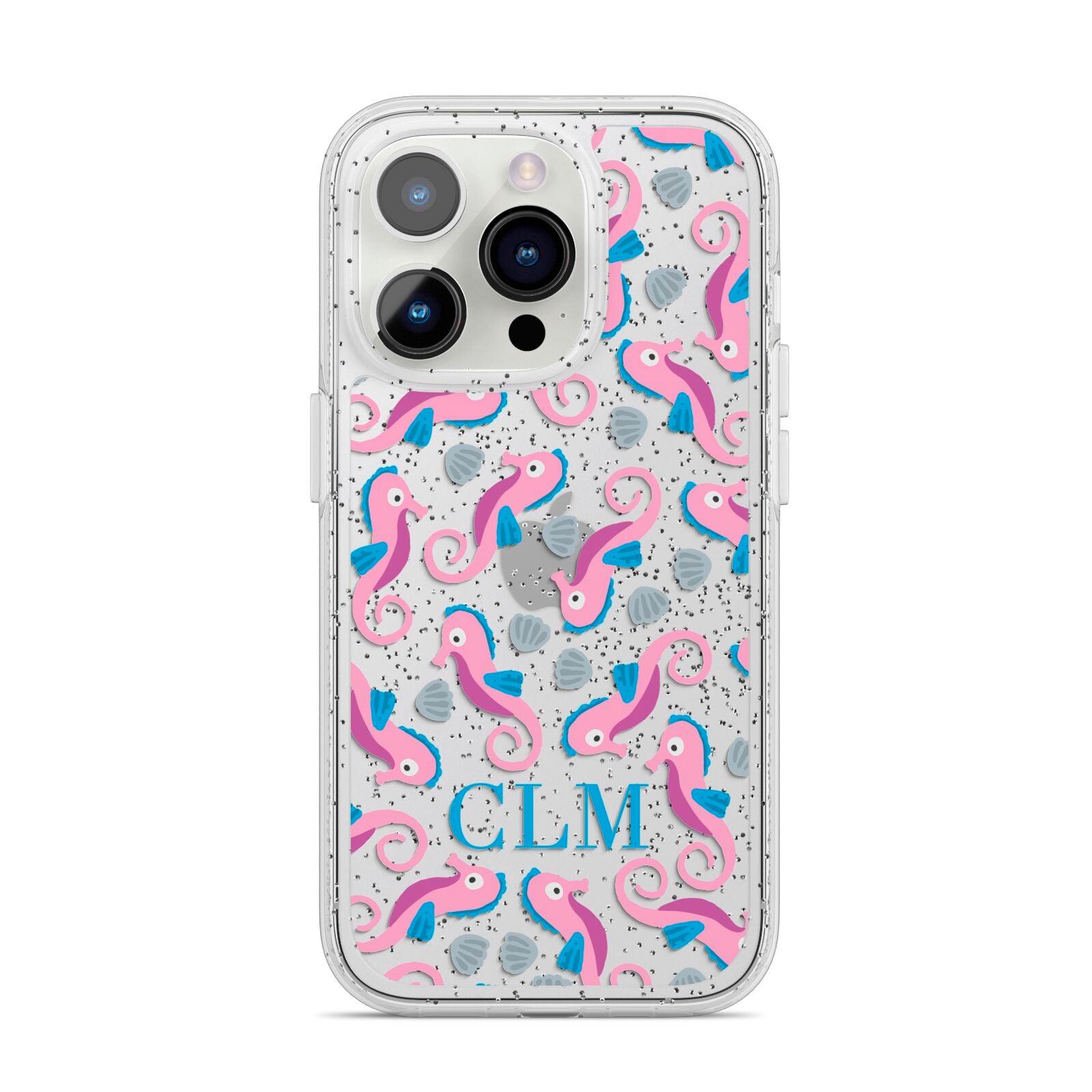 Personalised Sea Horse Initials iPhone 14 Pro Glitter Tough Case Silver