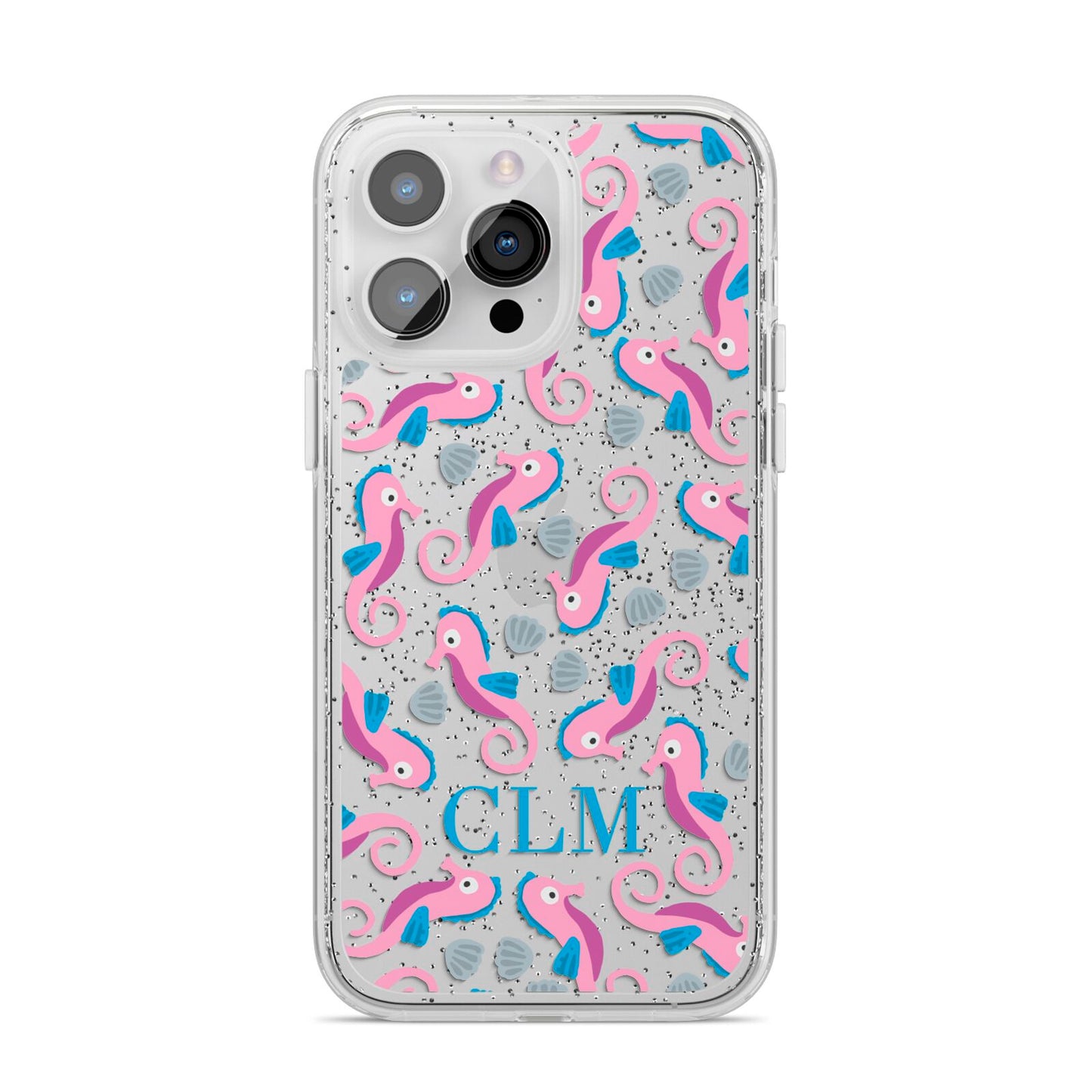 Personalised Sea Horse Initials iPhone 14 Pro Max Glitter Tough Case Silver