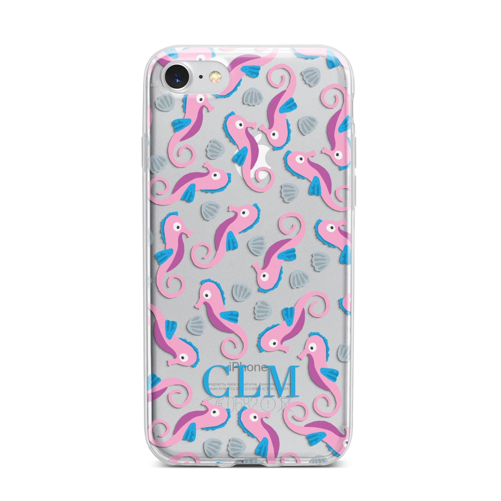 Personalised Sea Horse Initials iPhone 7 Bumper Case on Silver iPhone