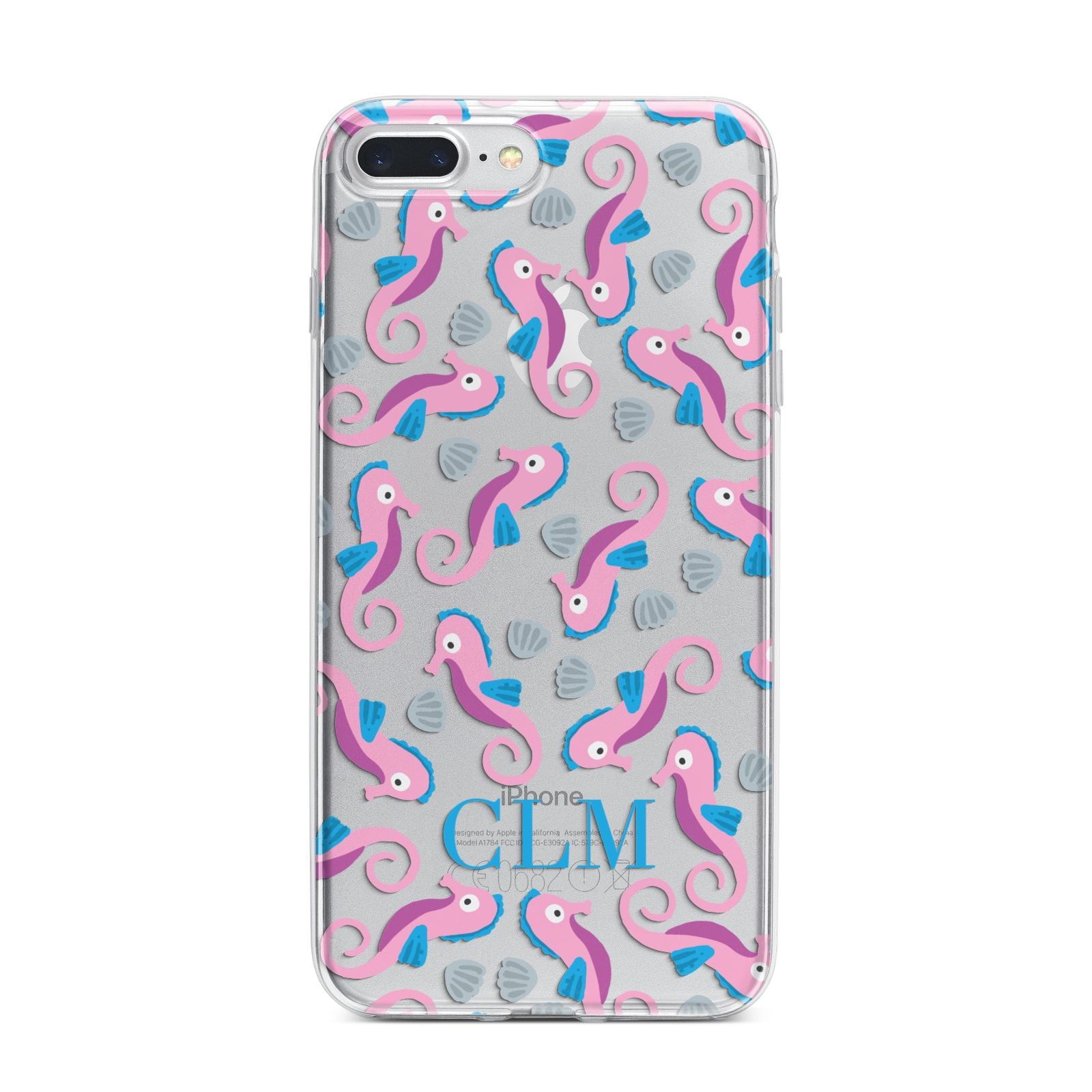 Personalised Sea Horse Initials iPhone 7 Plus Bumper Case on Silver iPhone