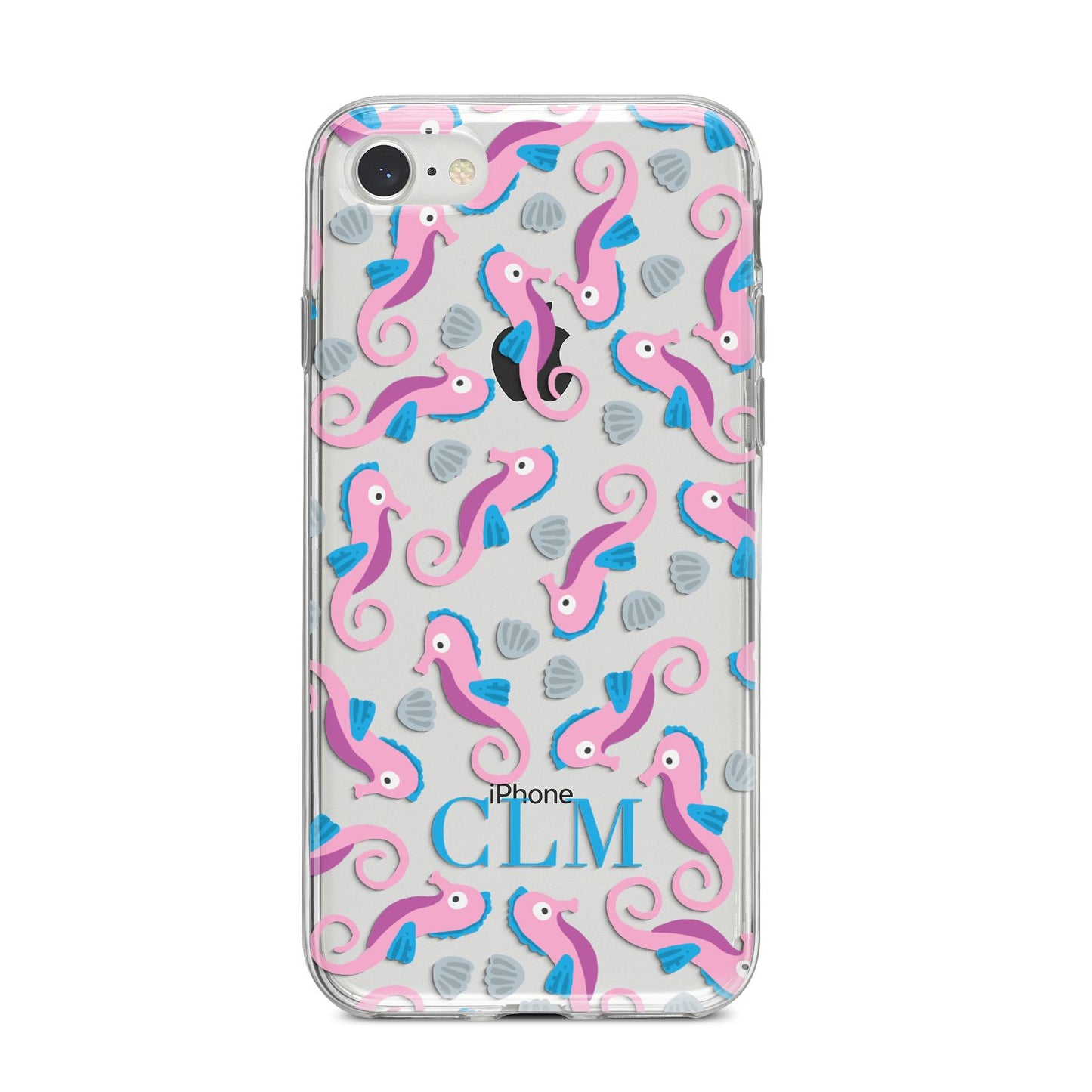 Personalised Sea Horse Initials iPhone 8 Bumper Case on Silver iPhone