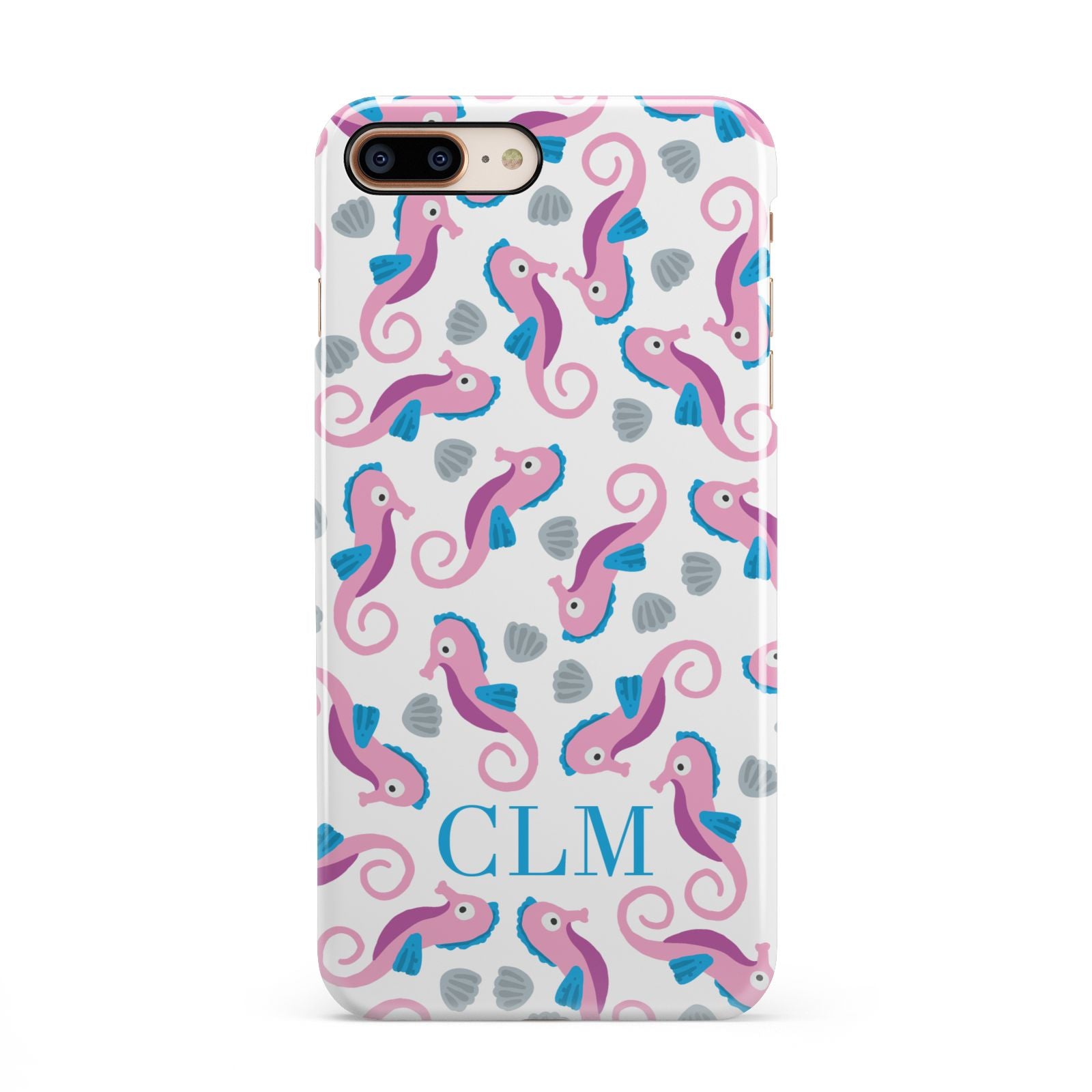 Personalised Sea Horse Initials iPhone 8 Plus 3D Snap Case on Gold Phone