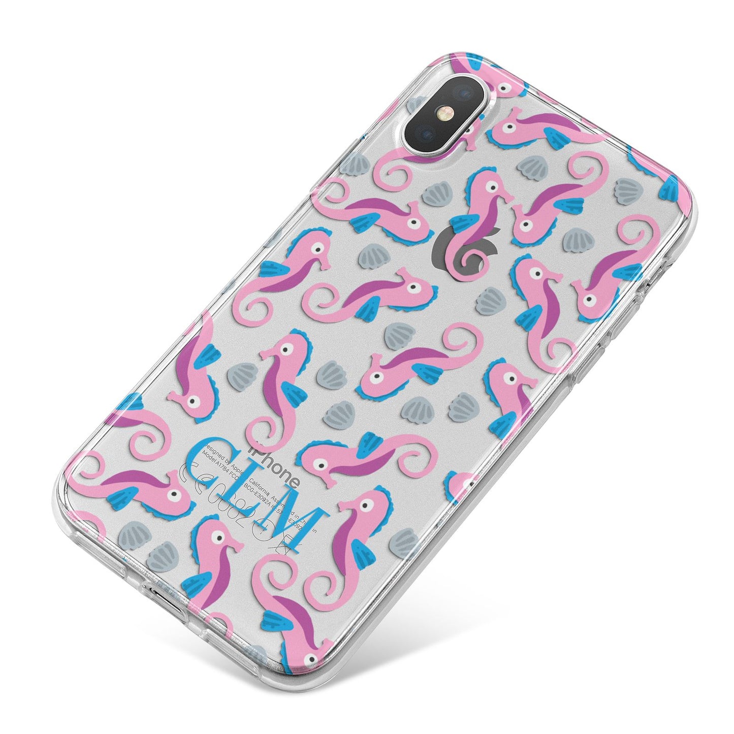 Personalised Sea Horse Initials iPhone X Bumper Case on Silver iPhone