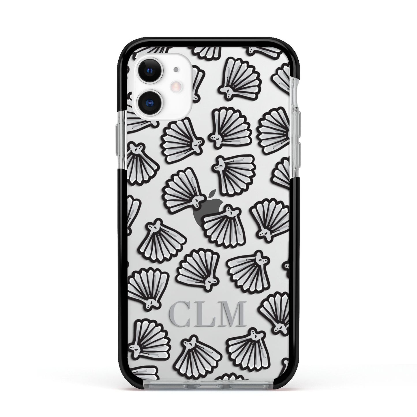 Personalised Sea Shell Initials Apple iPhone 11 in White with Black Impact Case