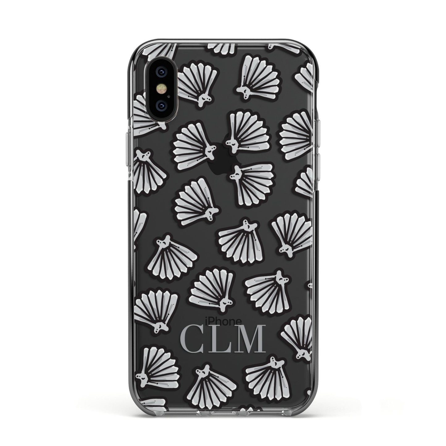 Personalised Sea Shell Initials Apple iPhone Xs Impact Case Black Edge on Black Phone