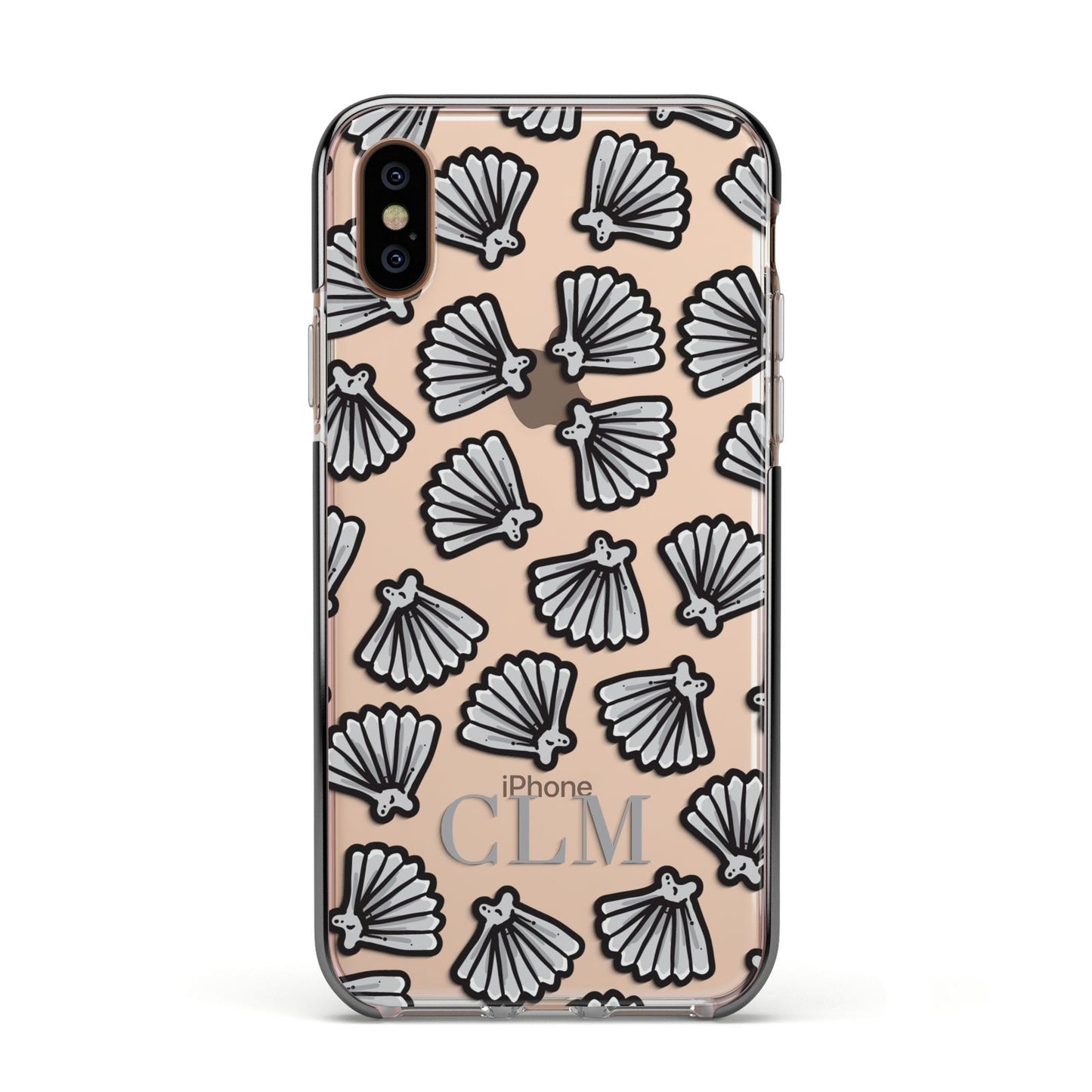 Personalised Sea Shell Initials Apple iPhone Xs Impact Case Black Edge on Gold Phone