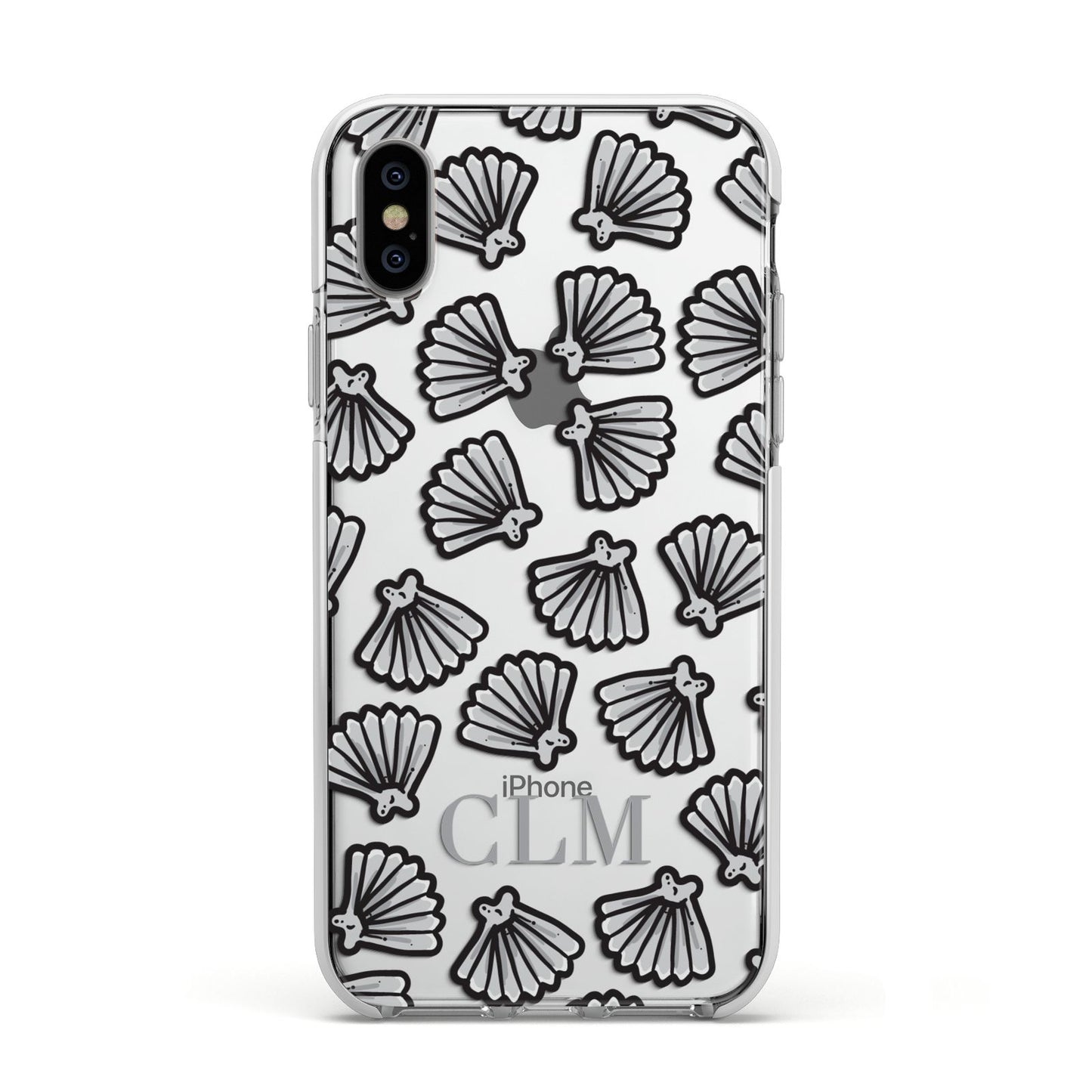 Personalised Sea Shell Initials Apple iPhone Xs Impact Case White Edge on Silver Phone