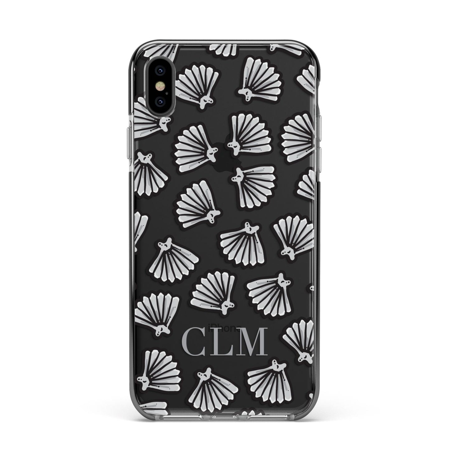 Personalised Sea Shell Initials Apple iPhone Xs Max Impact Case Black Edge on Black Phone