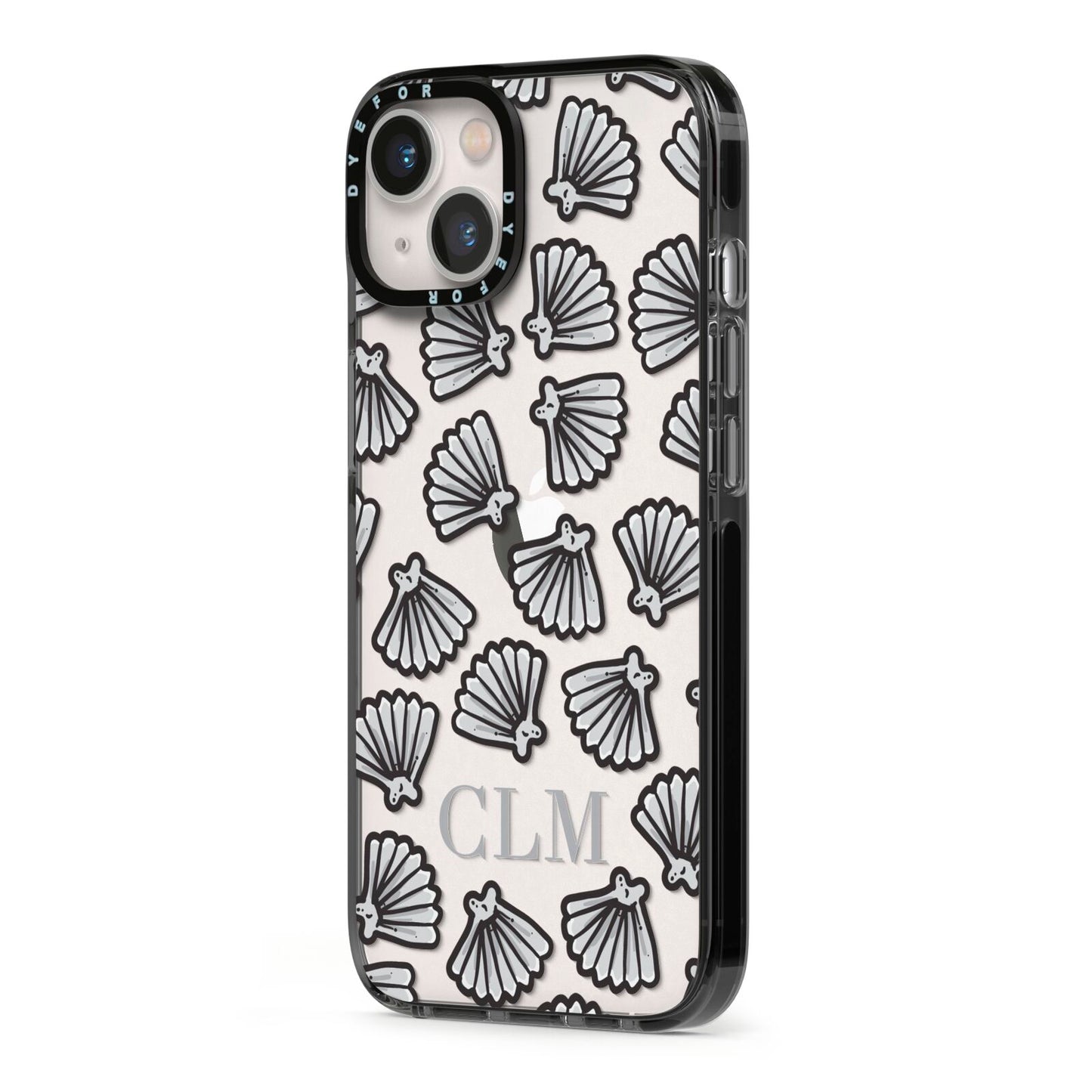 Personalised Sea Shell Initials iPhone 13 Black Impact Case Side Angle on Silver phone