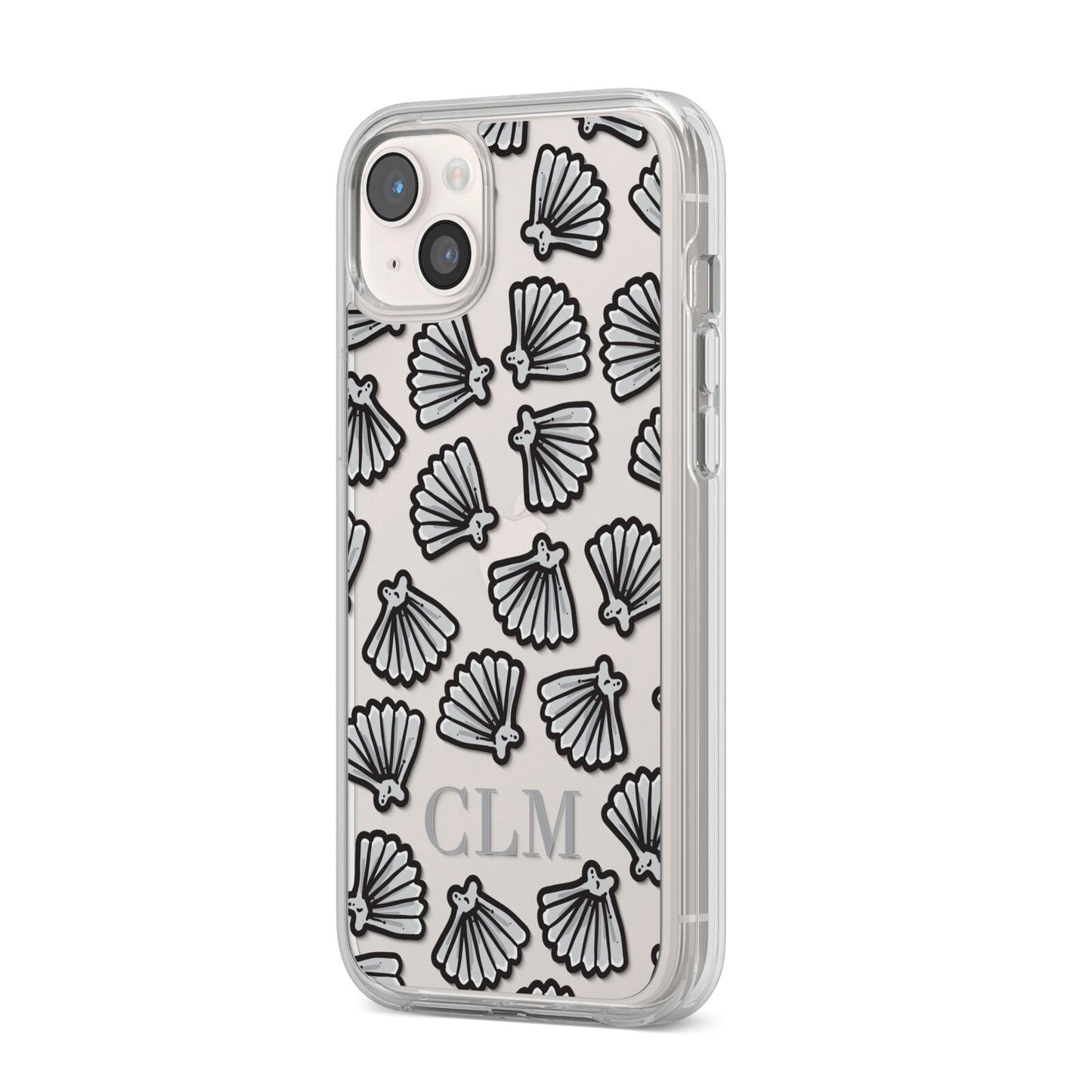 Personalised Sea Shell Initials iPhone 14 Plus Clear Tough Case Starlight Angled Image
