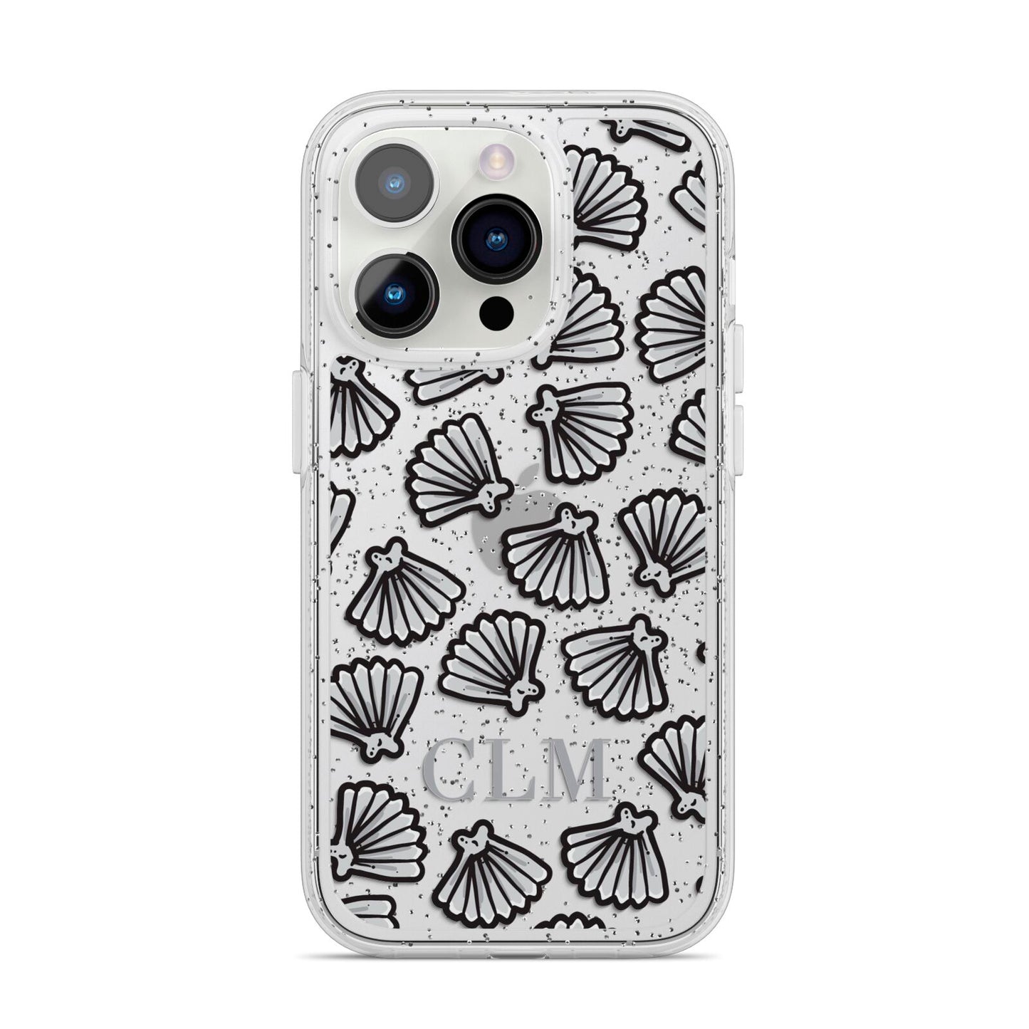Personalised Sea Shell Initials iPhone 14 Pro Glitter Tough Case Silver