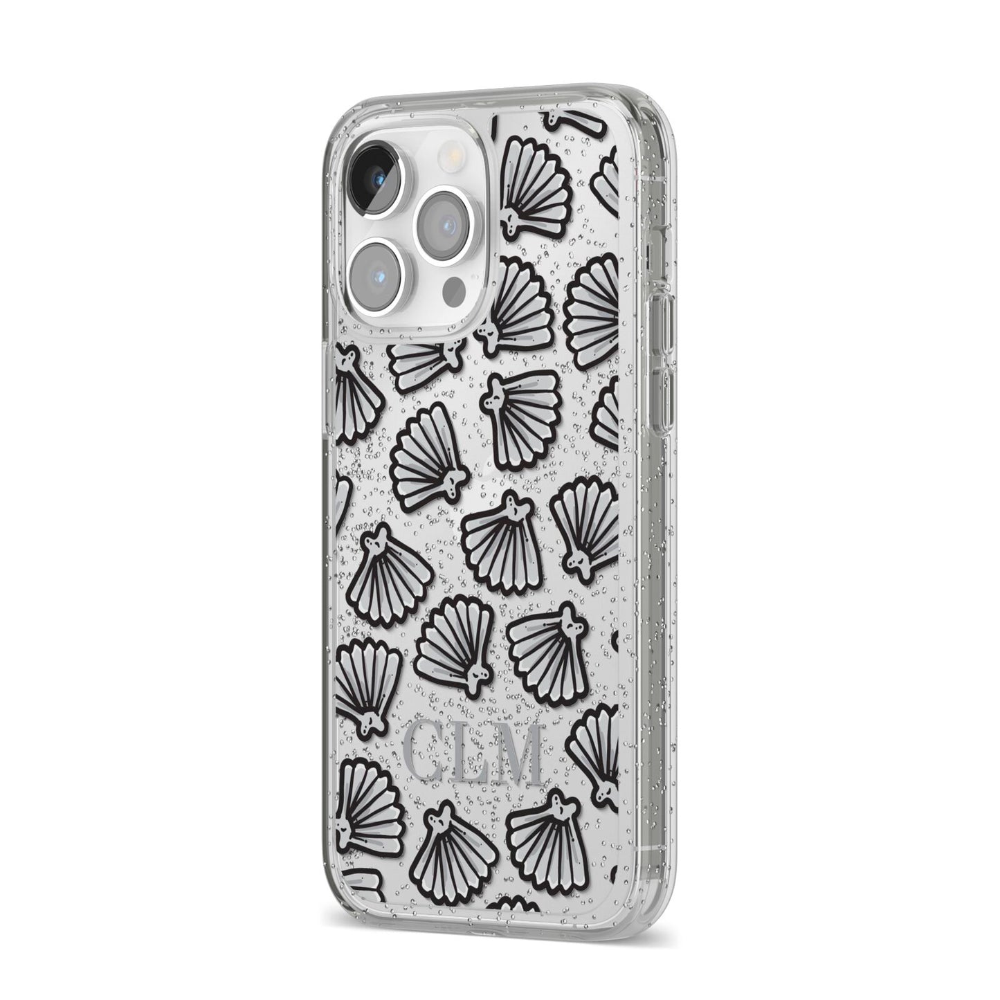 Personalised Sea Shell Initials iPhone 14 Pro Max Glitter Tough Case Silver Angled Image