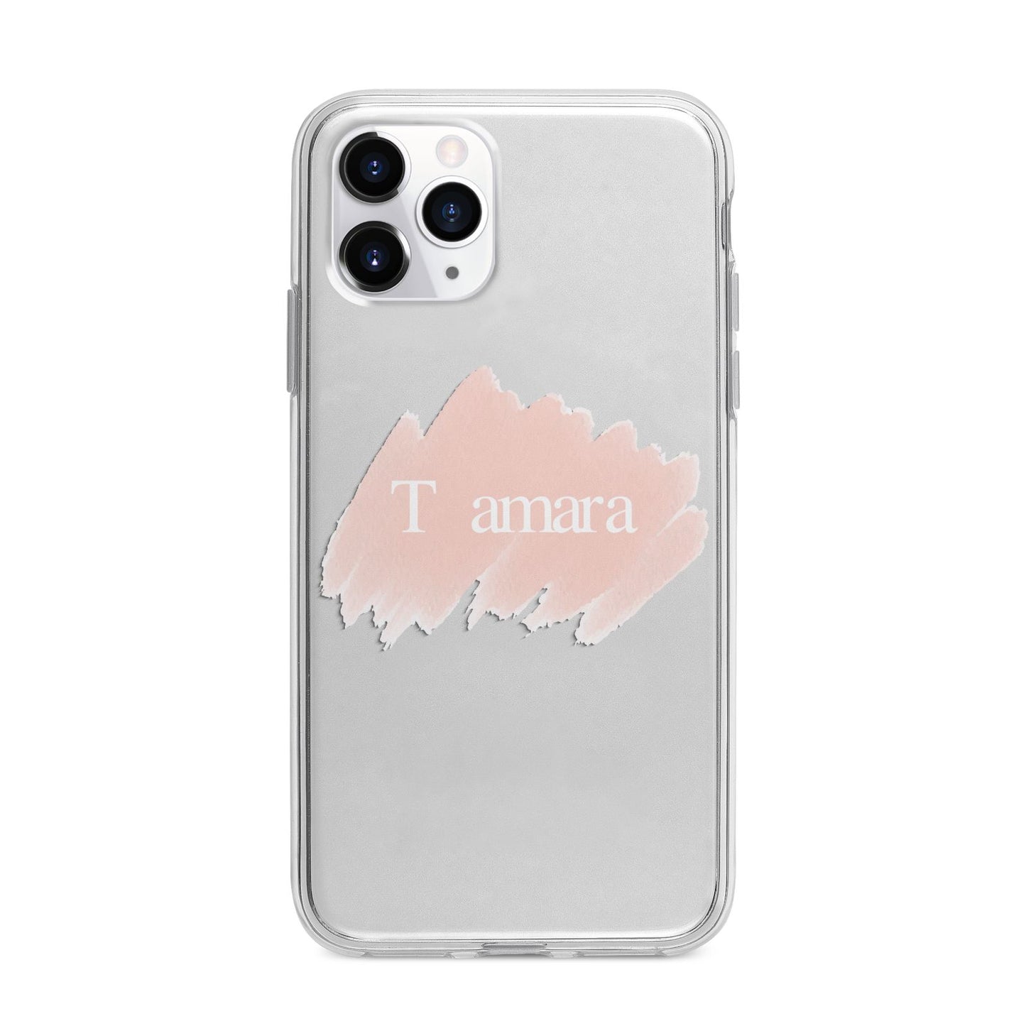 Personalised See Throiugh Clear Name Apple iPhone 11 Pro Max in Silver with Bumper Case