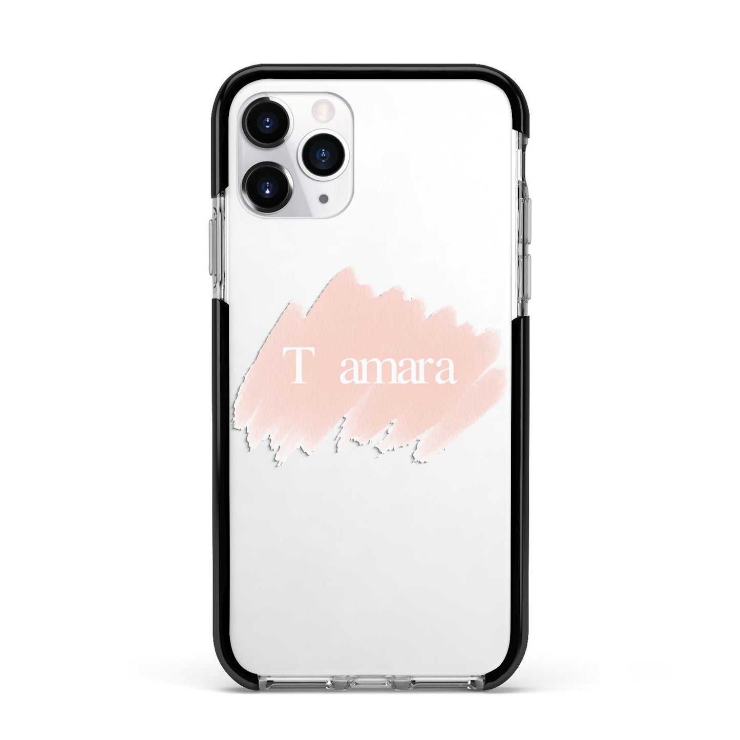 Personalised See Throiugh Clear Name Apple iPhone 11 Pro in Silver with Black Impact Case