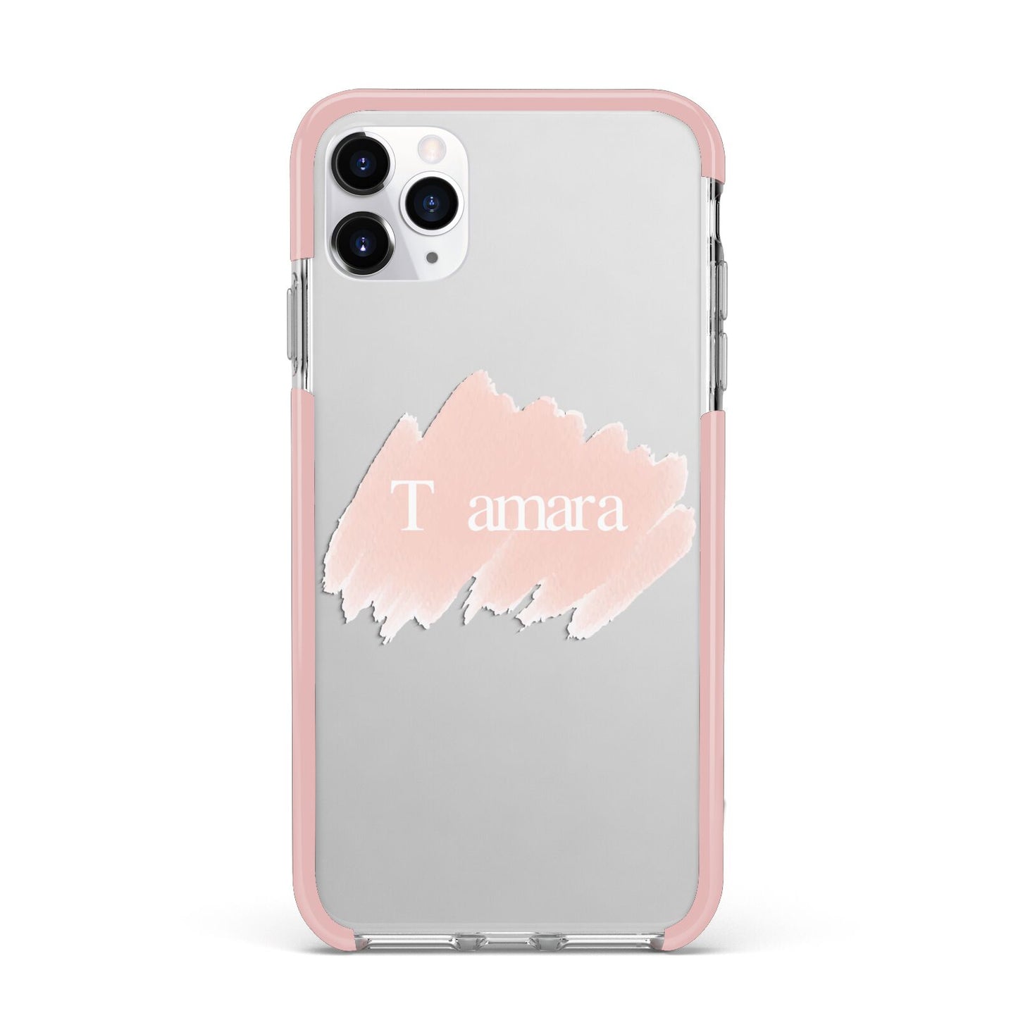 Personalised See Throiugh Clear Name iPhone 11 Pro Max Impact Pink Edge Case