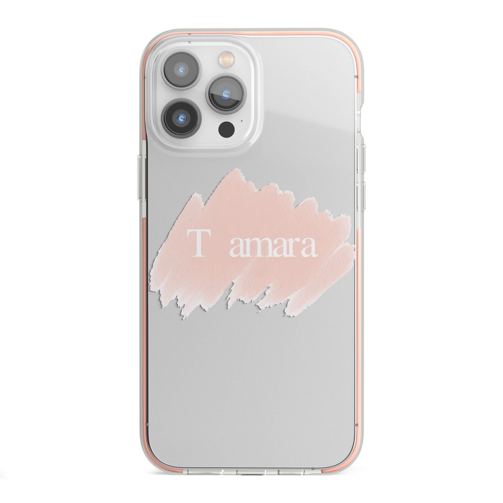 Personalised See Throiugh Clear Name iPhone 13 Pro Max TPU Impact Case with Pink Edges