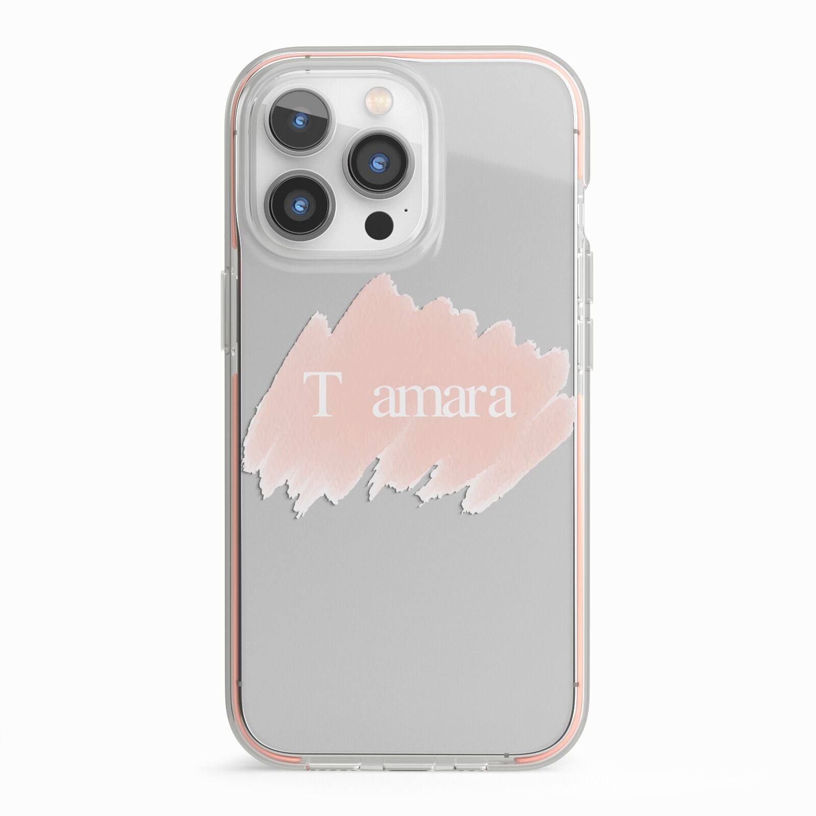 Personalised See Throiugh Clear Name iPhone 13 Pro TPU Impact Case with Pink Edges