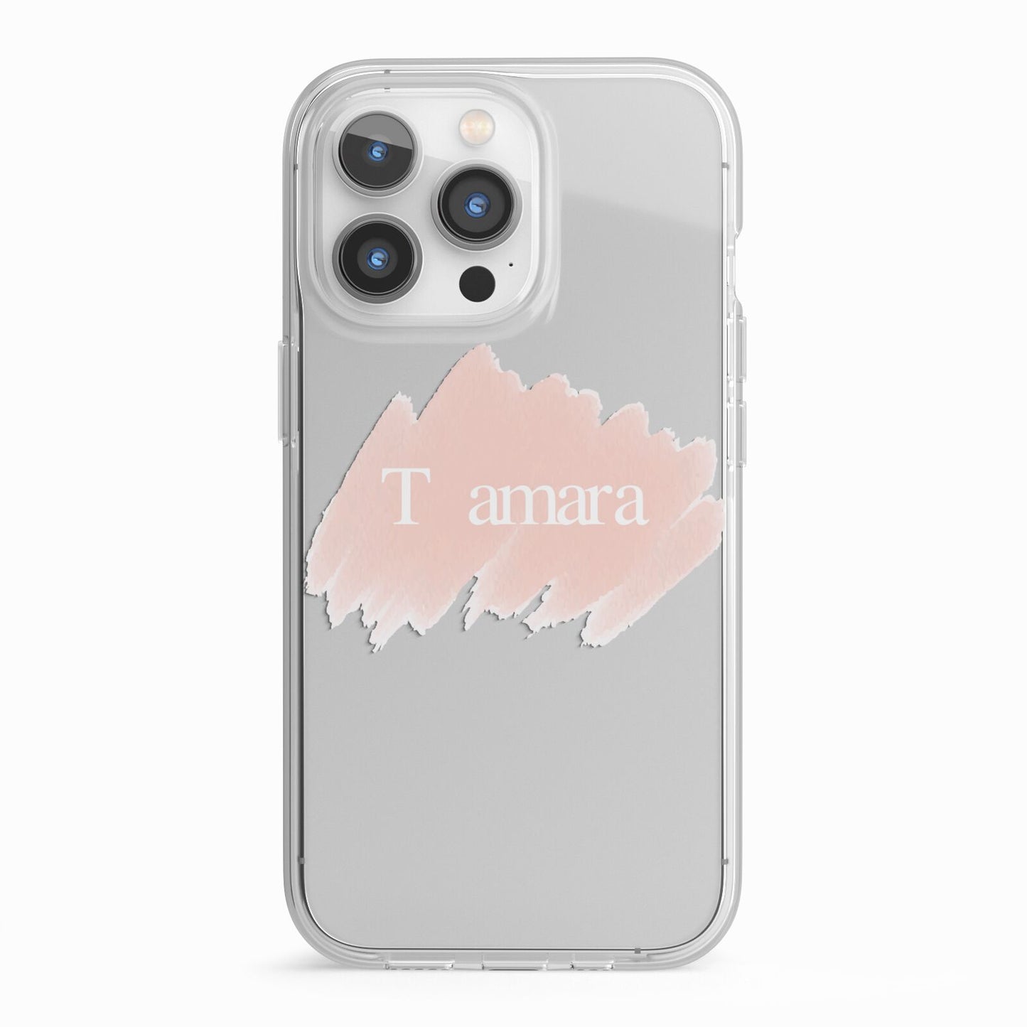 Personalised See Throiugh Clear Name iPhone 13 Pro TPU Impact Case with White Edges