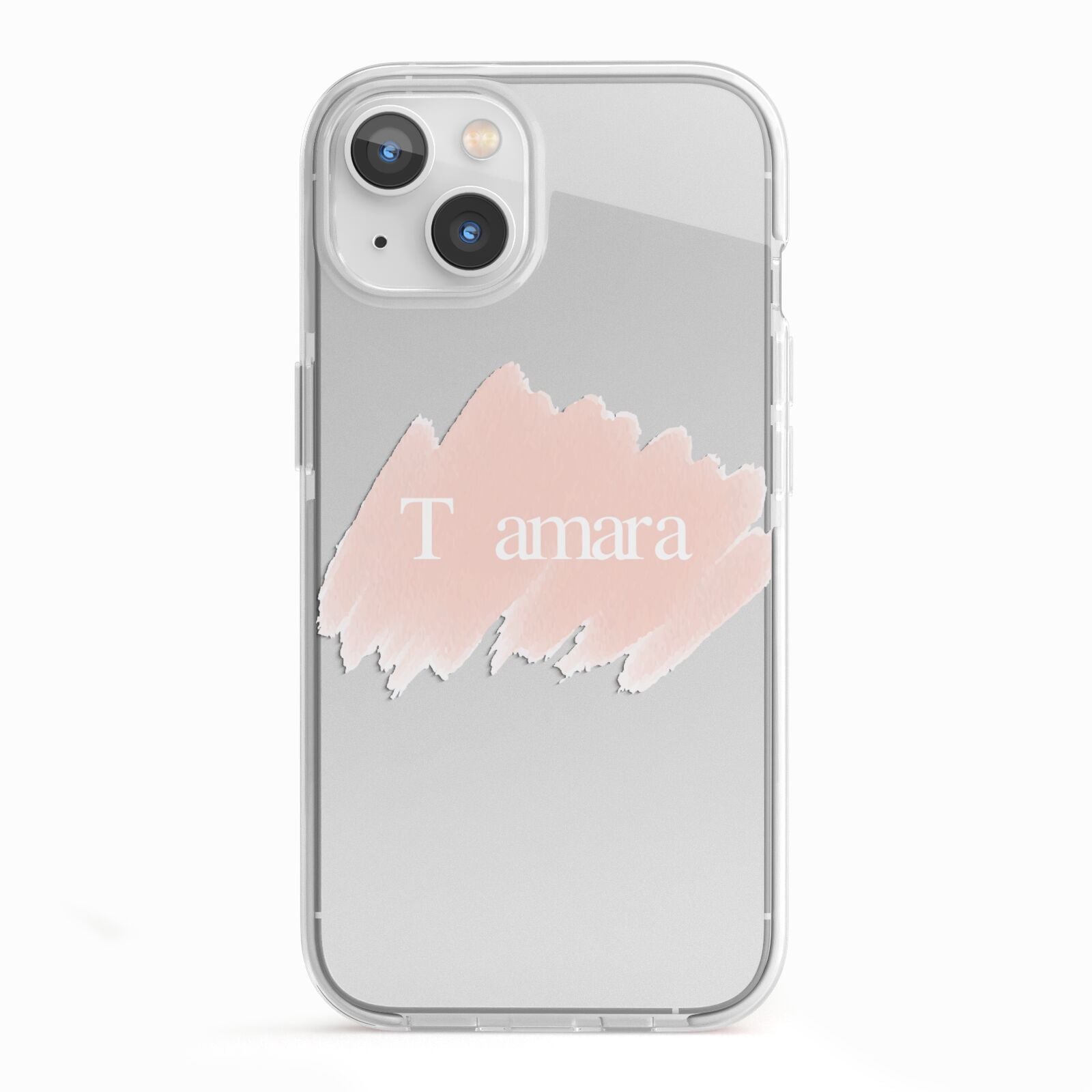 Personalised See Throiugh Clear Name iPhone 13 TPU Impact Case with White Edges