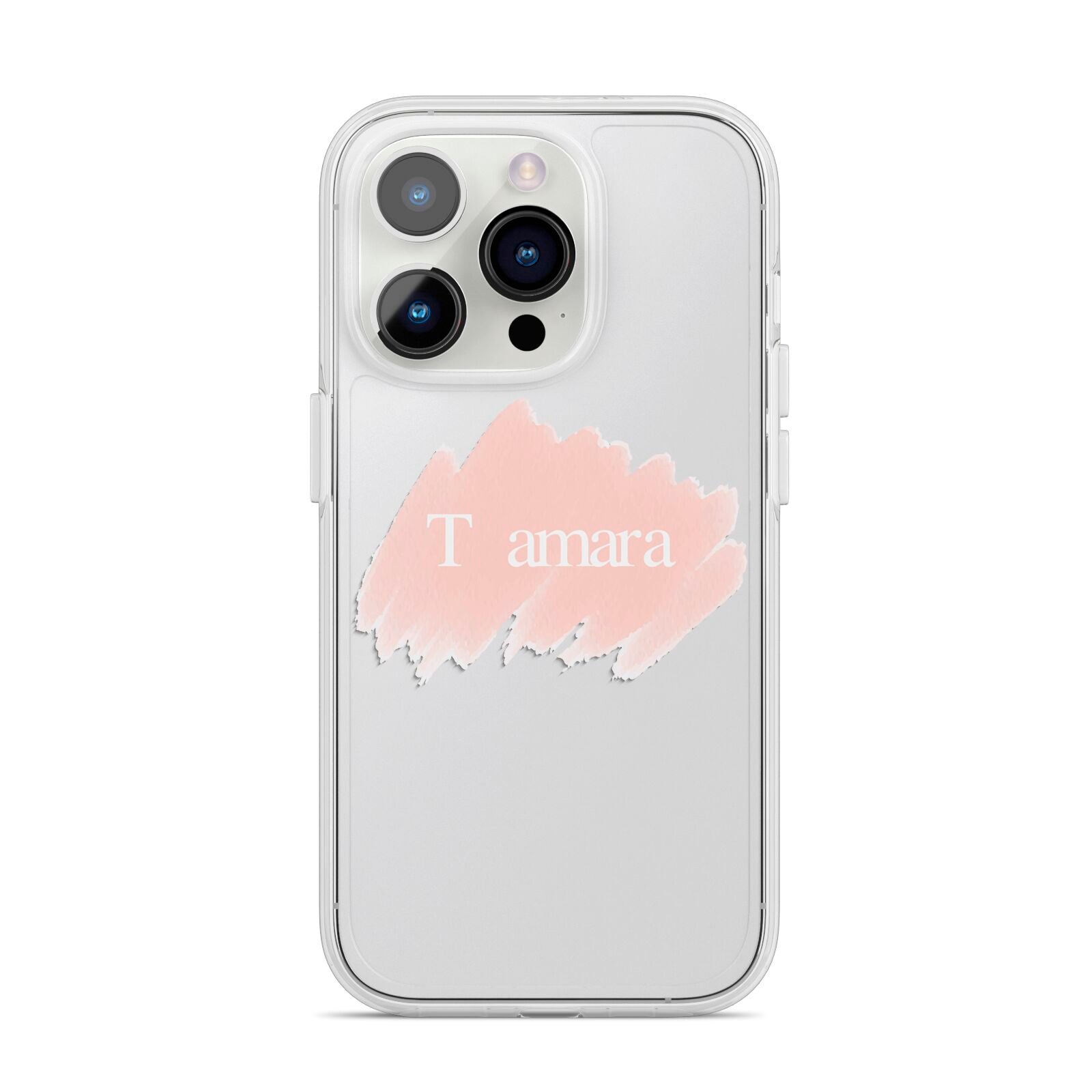 Personalised See Throiugh Clear Name iPhone 14 Pro Clear Tough Case Silver