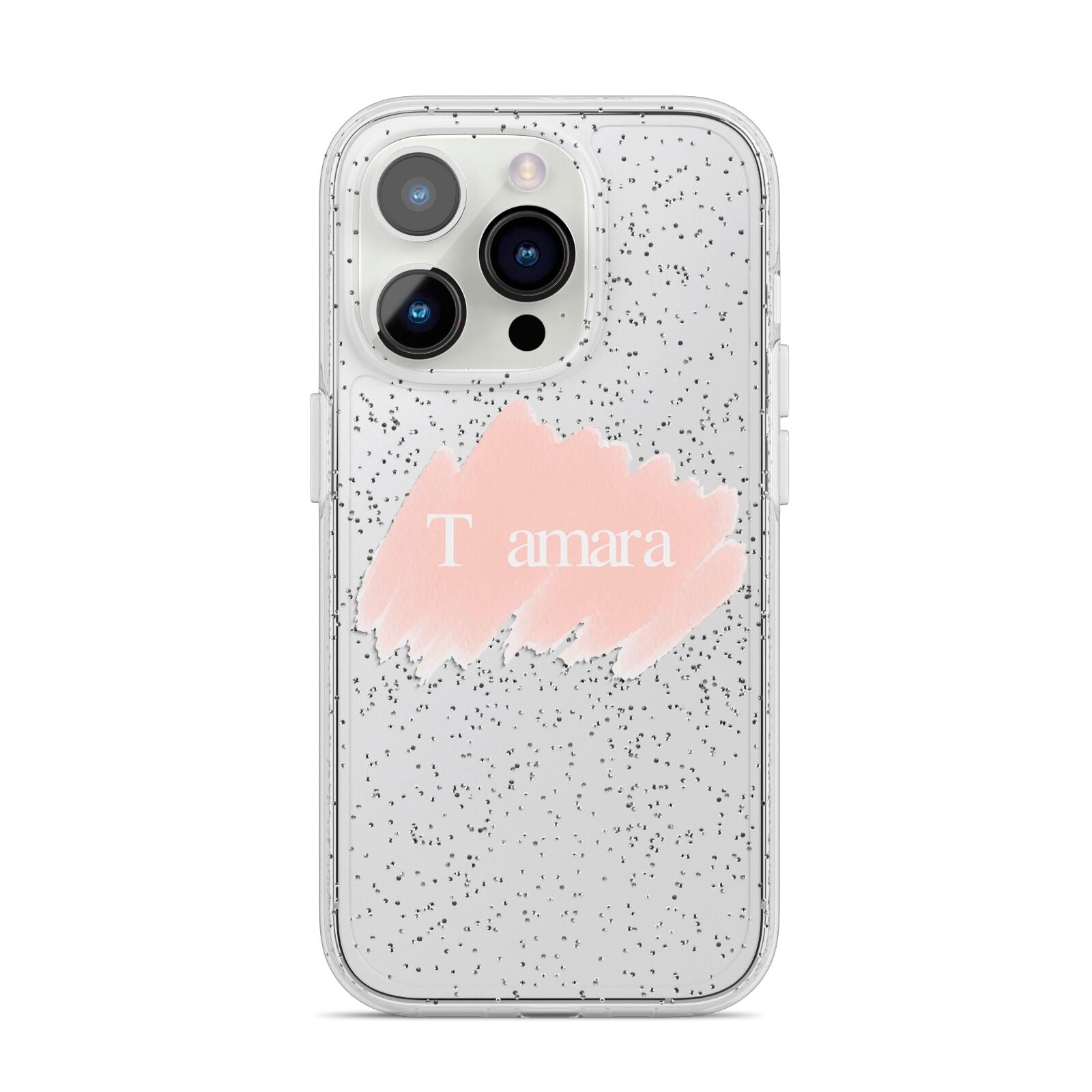 Personalised See Throiugh Clear Name iPhone 14 Pro Glitter Tough Case Silver