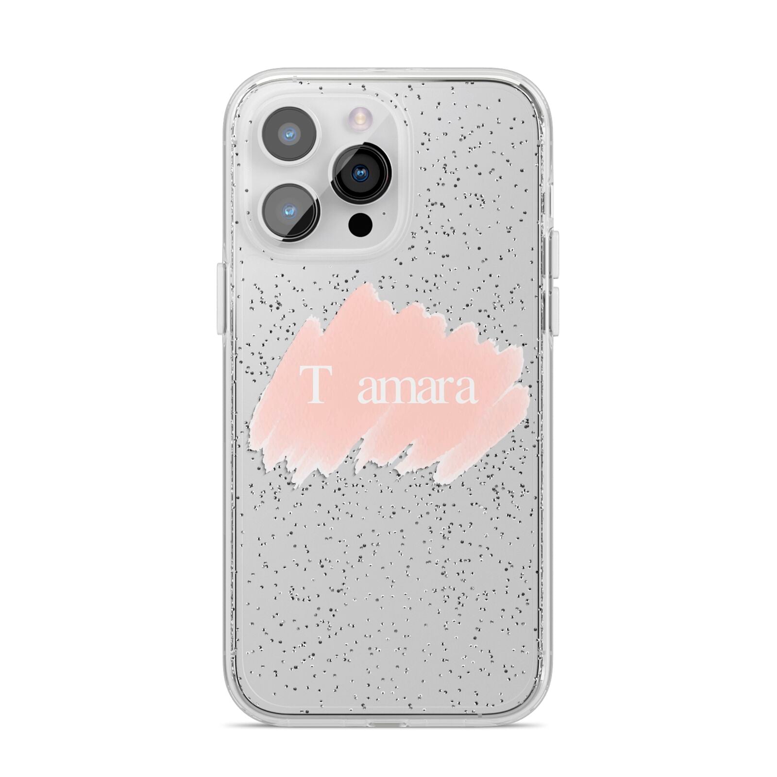 Personalised See Throiugh Clear Name iPhone 14 Pro Max Glitter Tough Case Silver