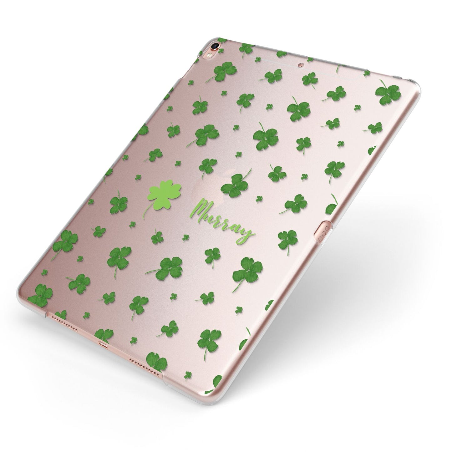 Personalised Shamrock Apple iPad Case on Rose Gold iPad Side View