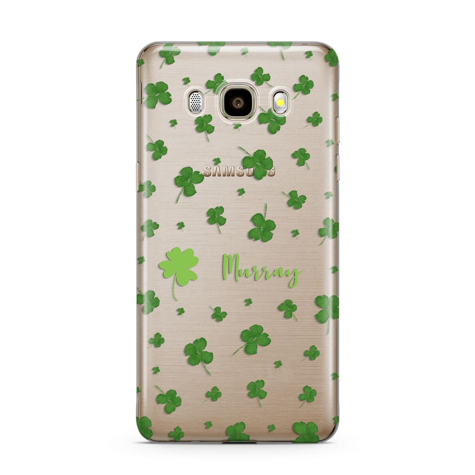 Personalised Shamrock Samsung Galaxy J7 2016 Case on gold phone