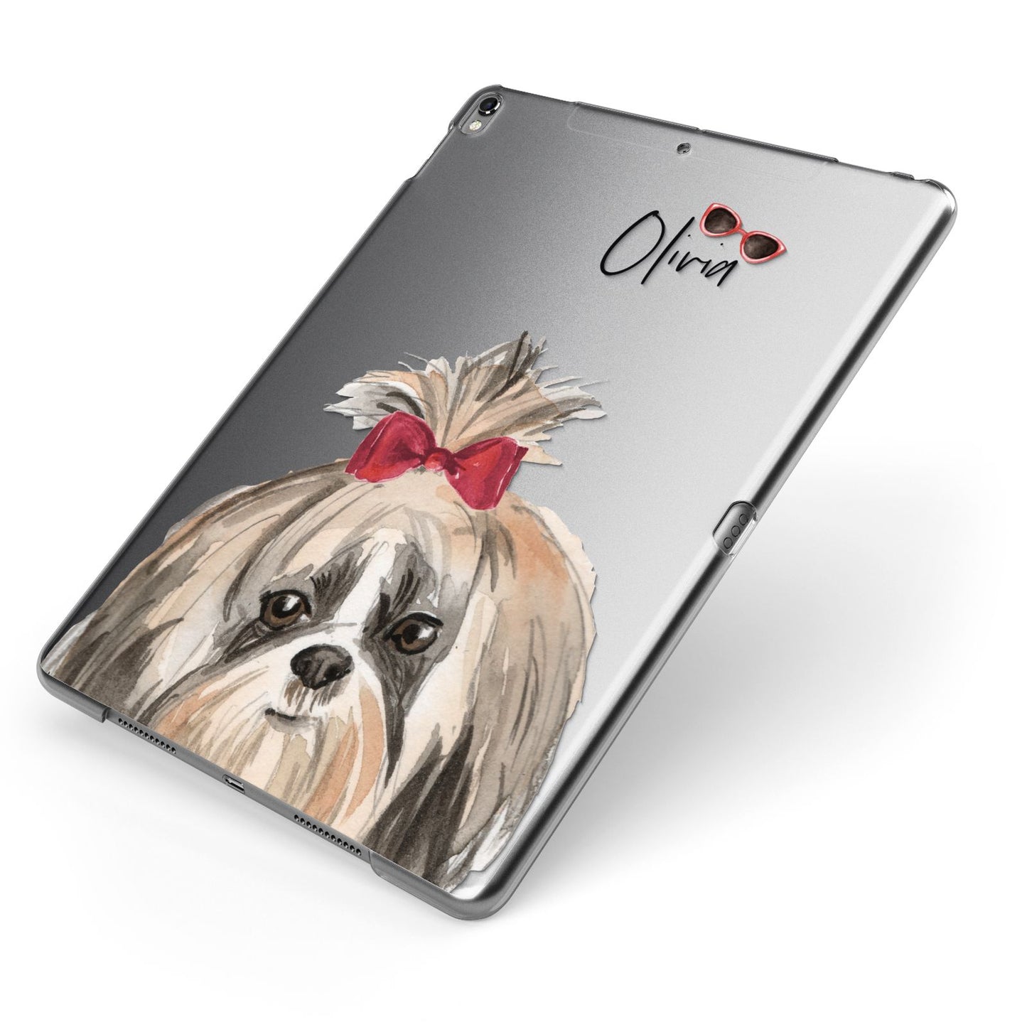 Personalised Shih Tzu Dog Apple iPad Case on Grey iPad Side View