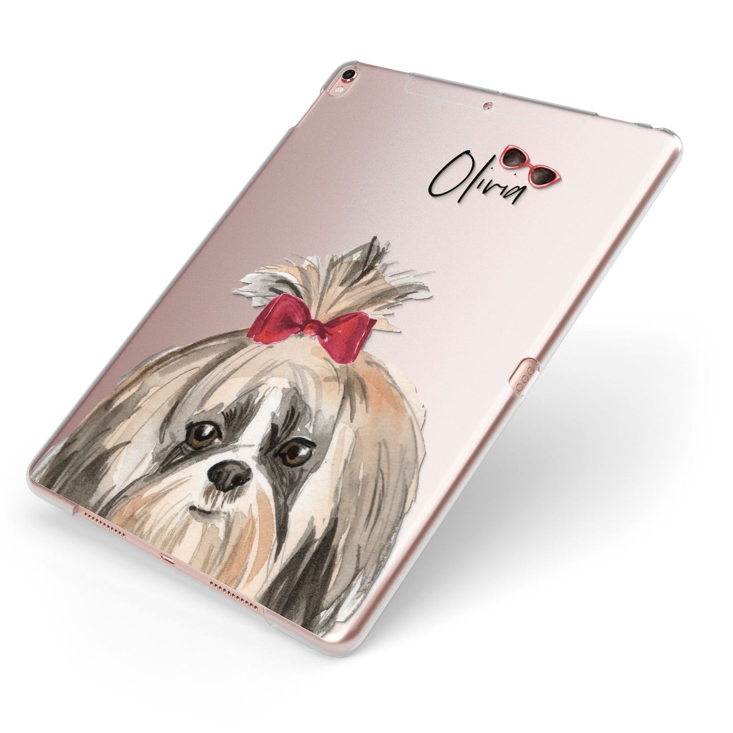 Personalised Shih Tzu Dog Apple iPad Case on Rose Gold iPad Side View