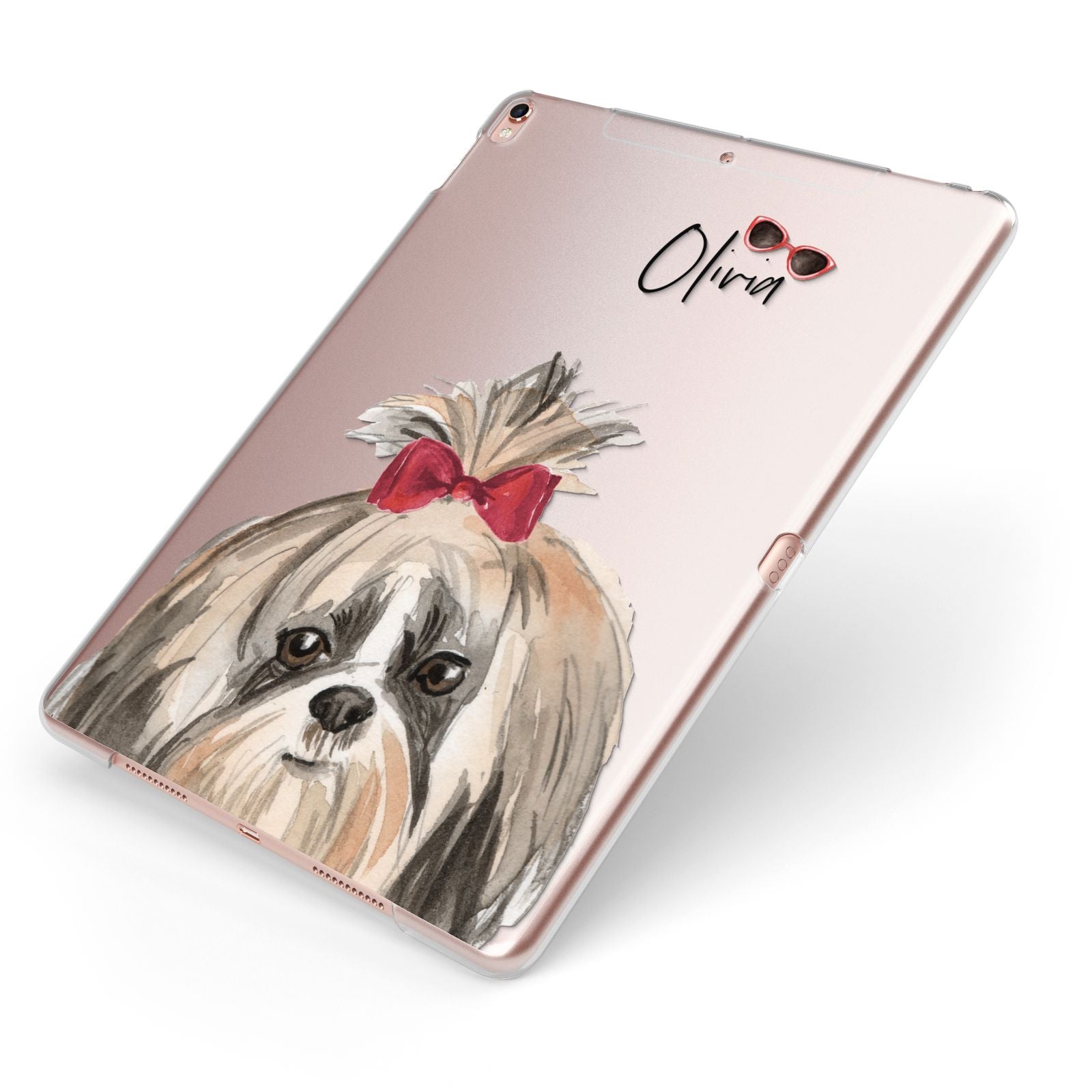 Personalised Shih Tzu Dog Apple iPad Case on Rose Gold iPad Side View