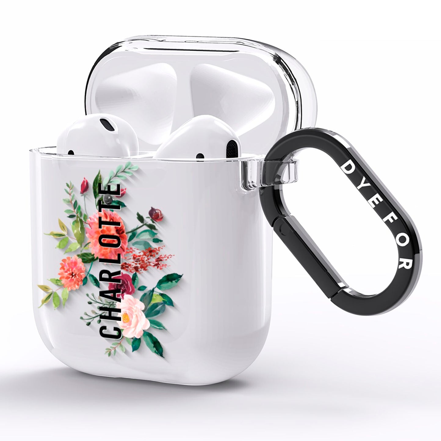 Personalised Side Name Clear Floral AirPods Clear Case Side Image