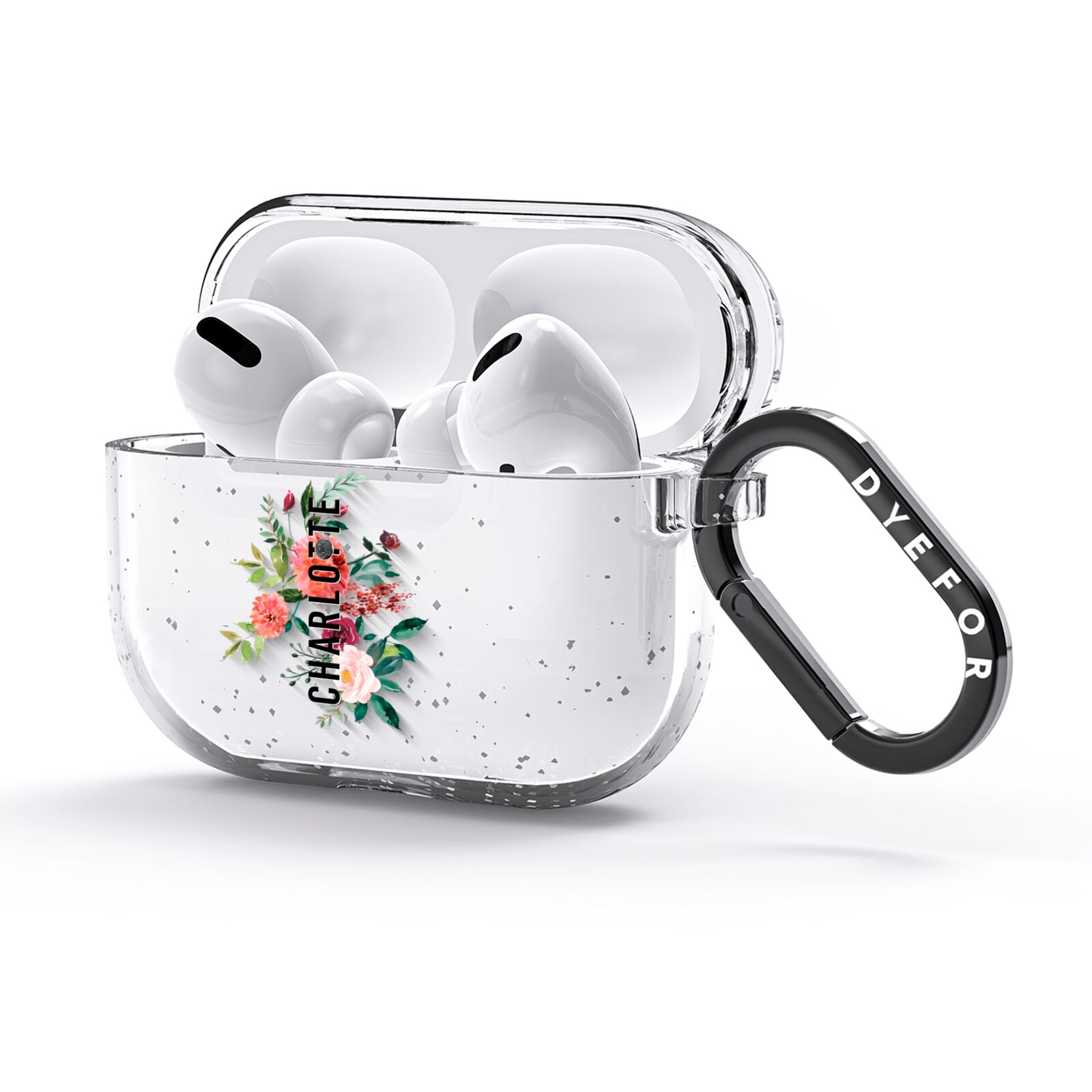 Personalised Side Name Clear Floral AirPods Glitter Case 3rd Gen Side Image