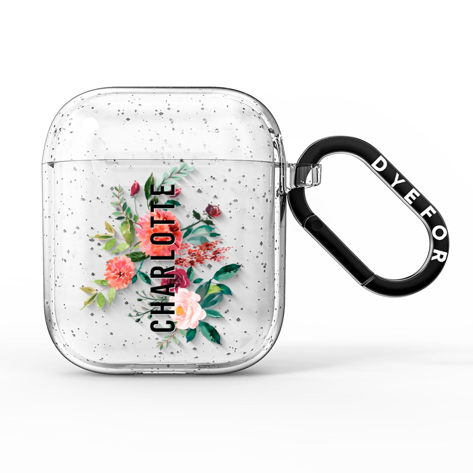 Personalised Side Name Clear Floral AirPods Glitter Case