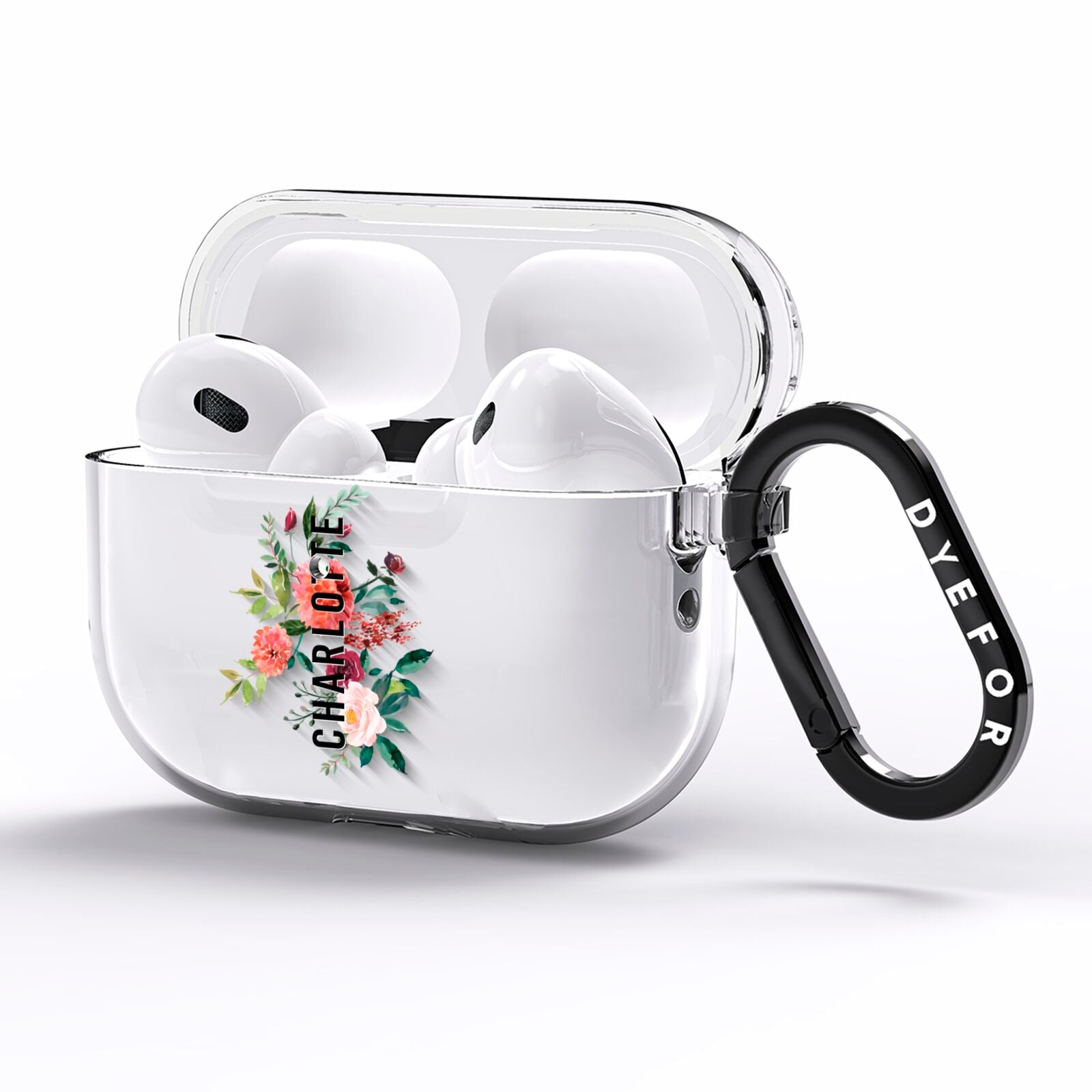 Personalised Side Name Clear Floral AirPods Pro Clear Case Side Image