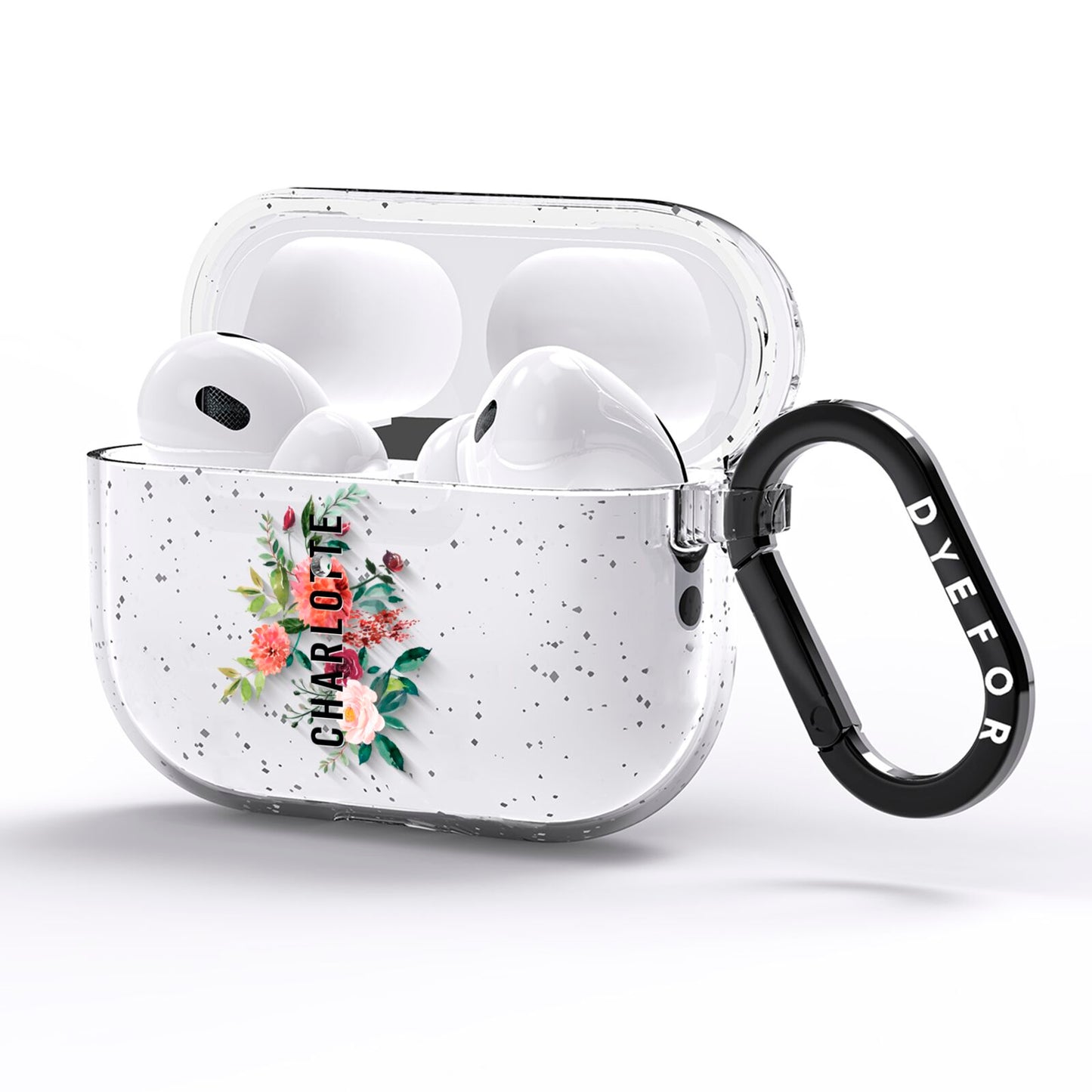 Personalised Side Name Clear Floral AirPods Pro Glitter Case Side Image