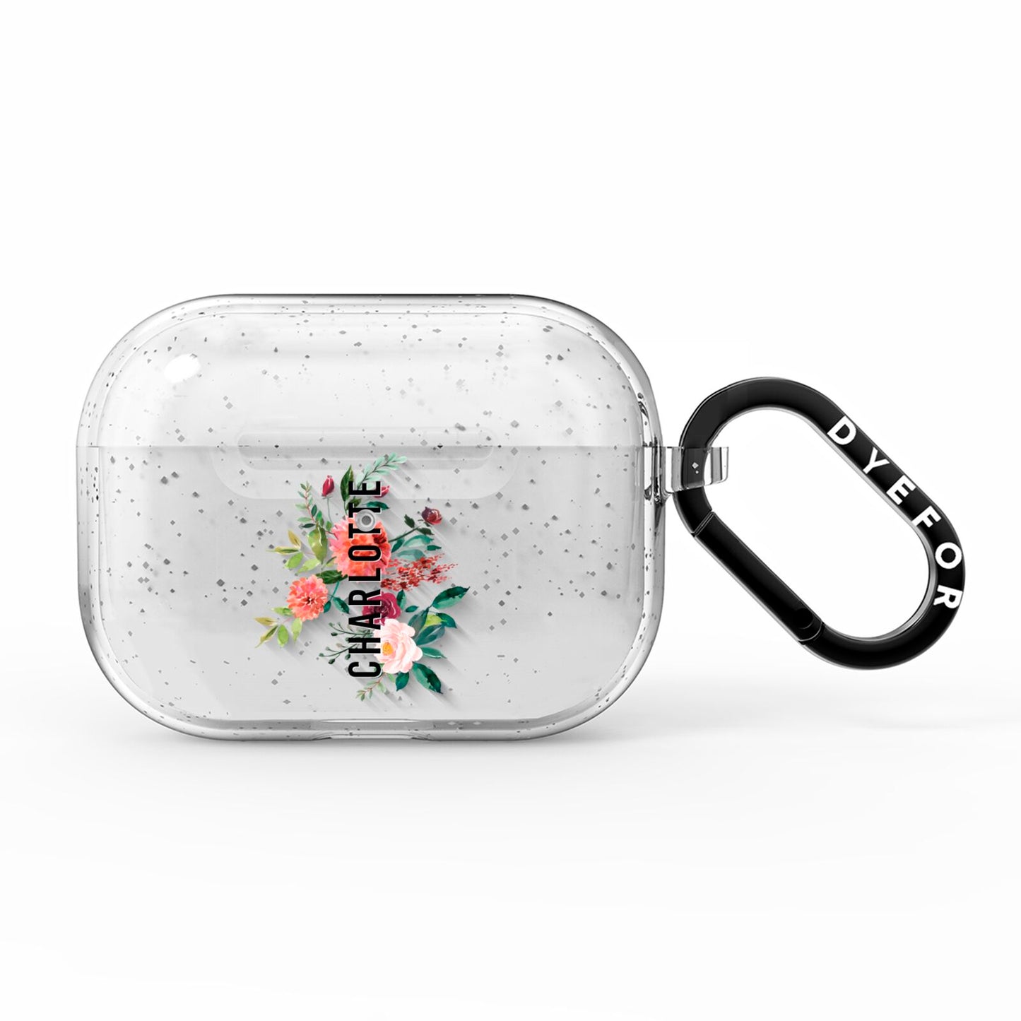 Personalised Side Name Clear Floral AirPods Pro Glitter Case