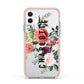 Personalised Side Name Clear Floral Apple iPhone 11 in White with Pink Impact Case